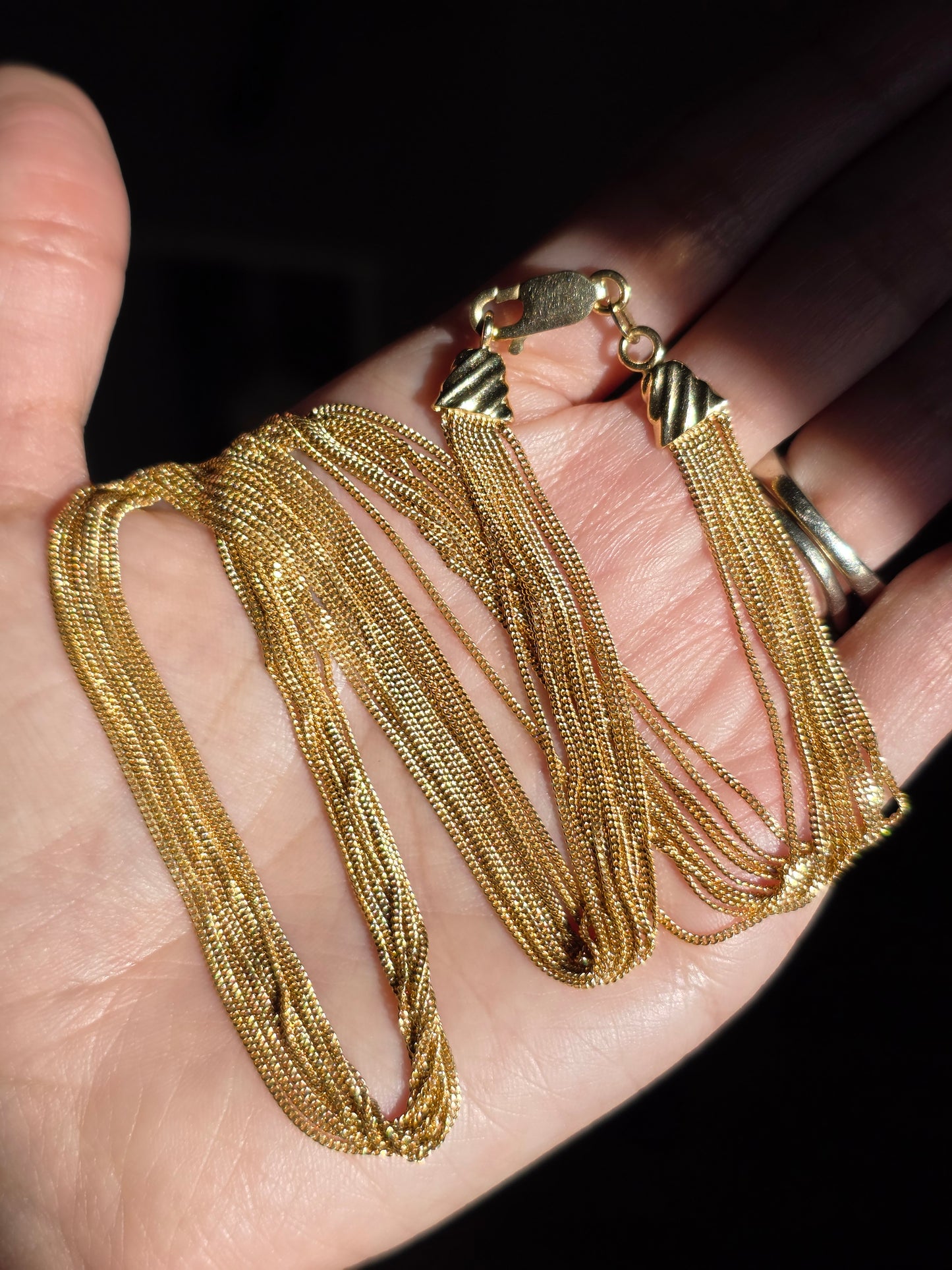 Amazing Solid 14k Gold 10 Mini Curb Multistrand Chain Necklace 18"