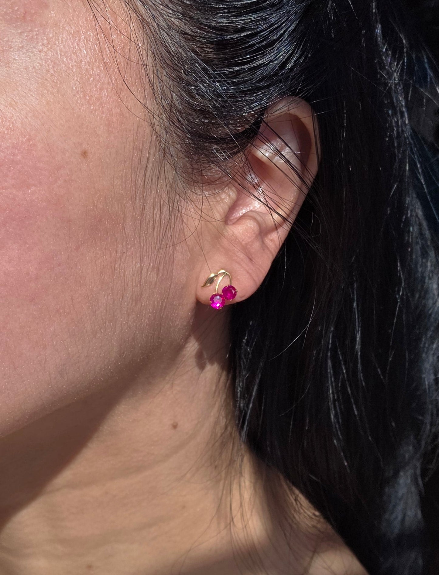Adorable 10k Gold Ruby Cherry Stud Earrings