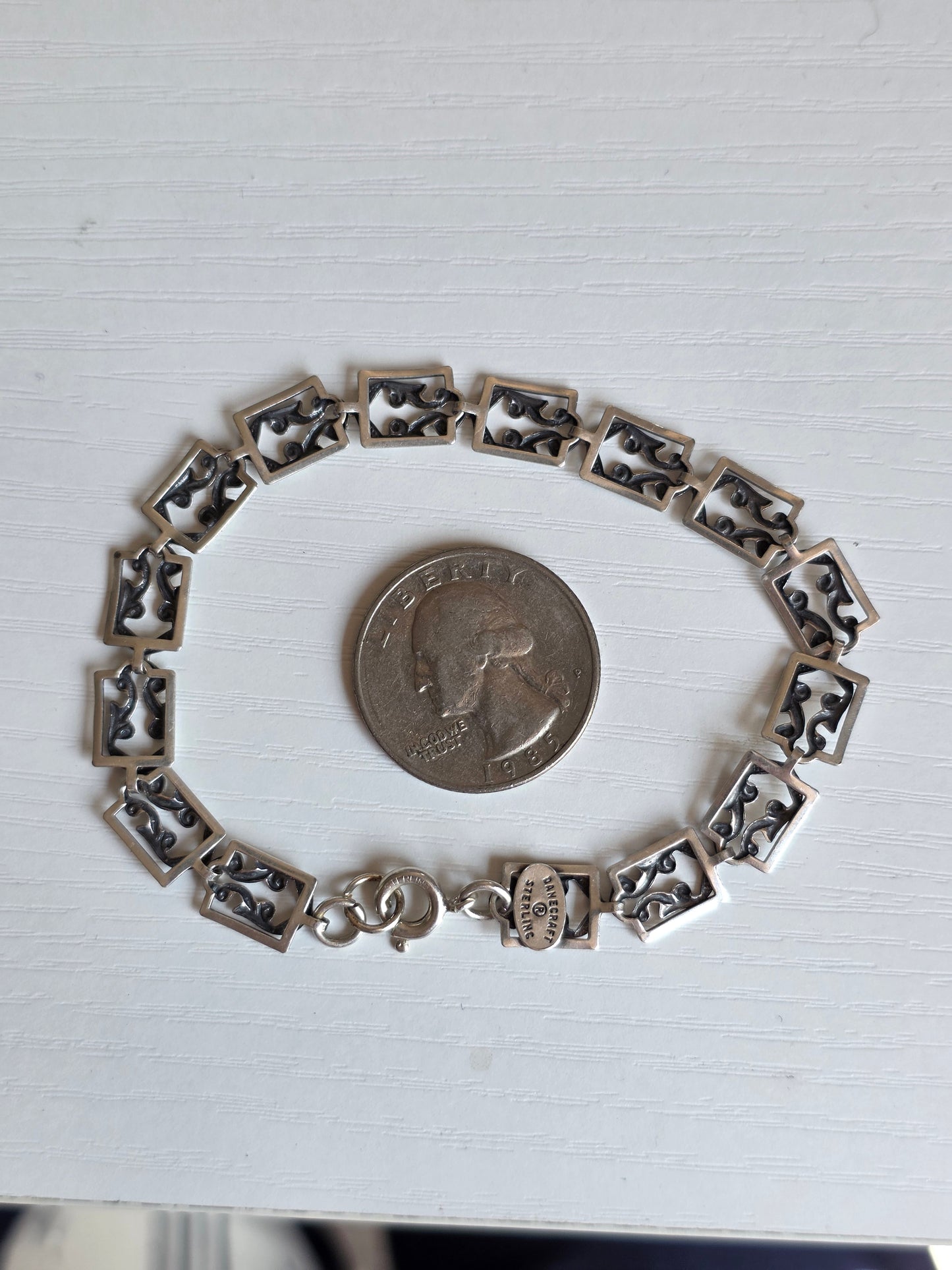 Beautiful Vintage Scrollwork Panel Danecraft Sterling Silver Bracelet 7.5"