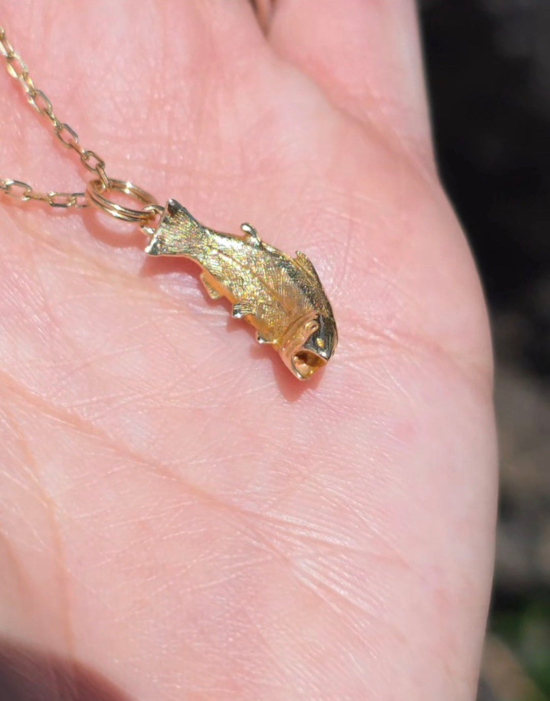 #9- 10k Gold 3D Solid Trout Fish Charm (NO CHAIN)