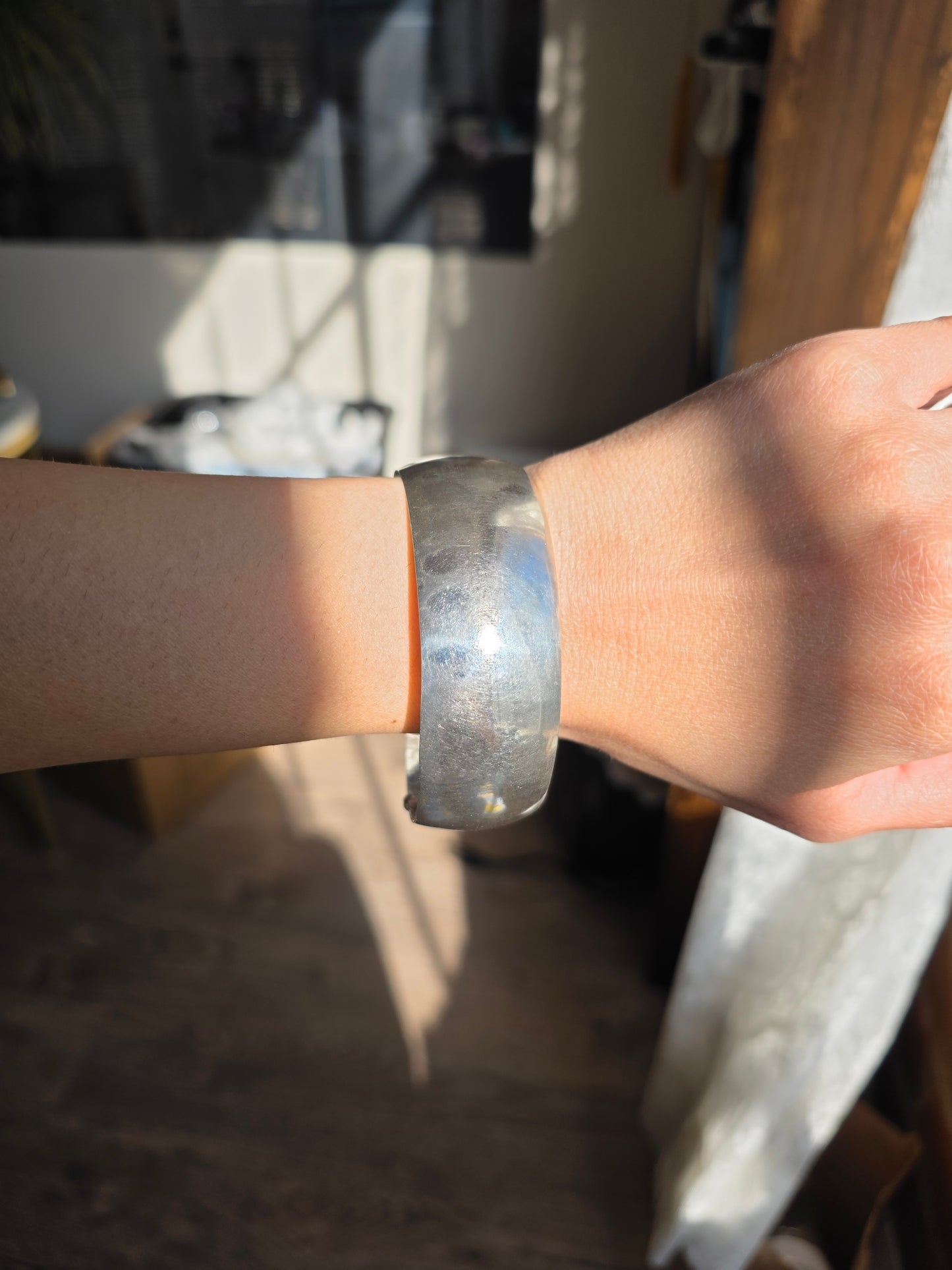 Plain Solid Sterling Silver 24mm wide Adjustable Bangle Bracelet