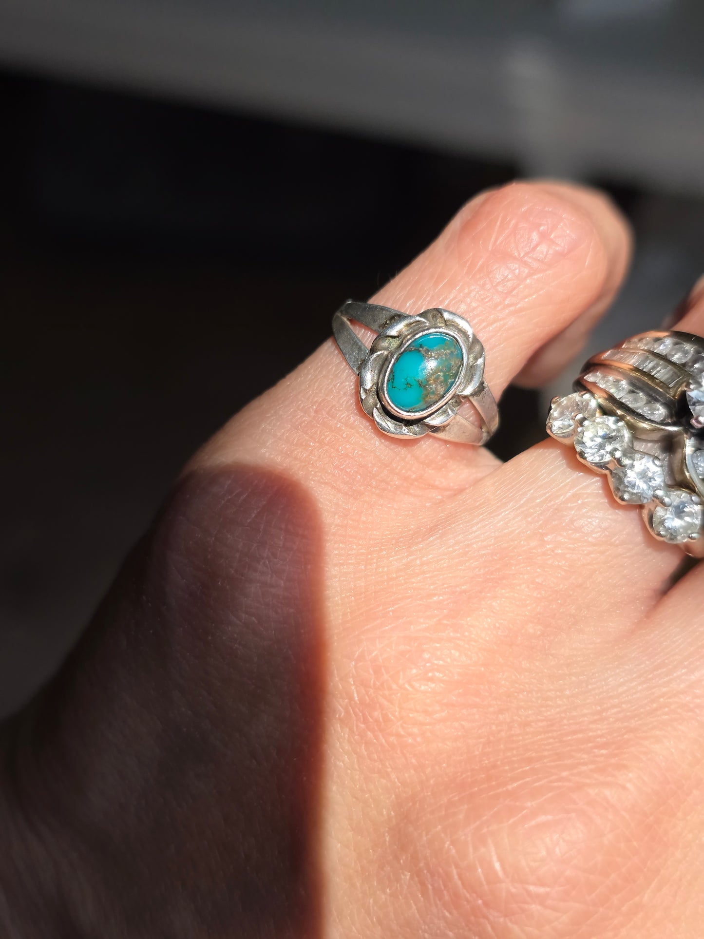 Southwestern Style Sterling Silver Turquoise Pinky Ring Size 4