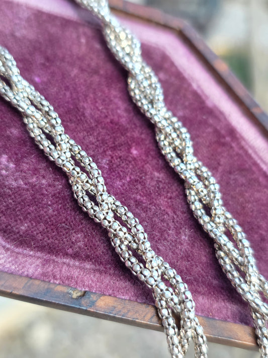 Pretty Milor Sterling Silver Popcorn Braided Link Chain Necklace 20"