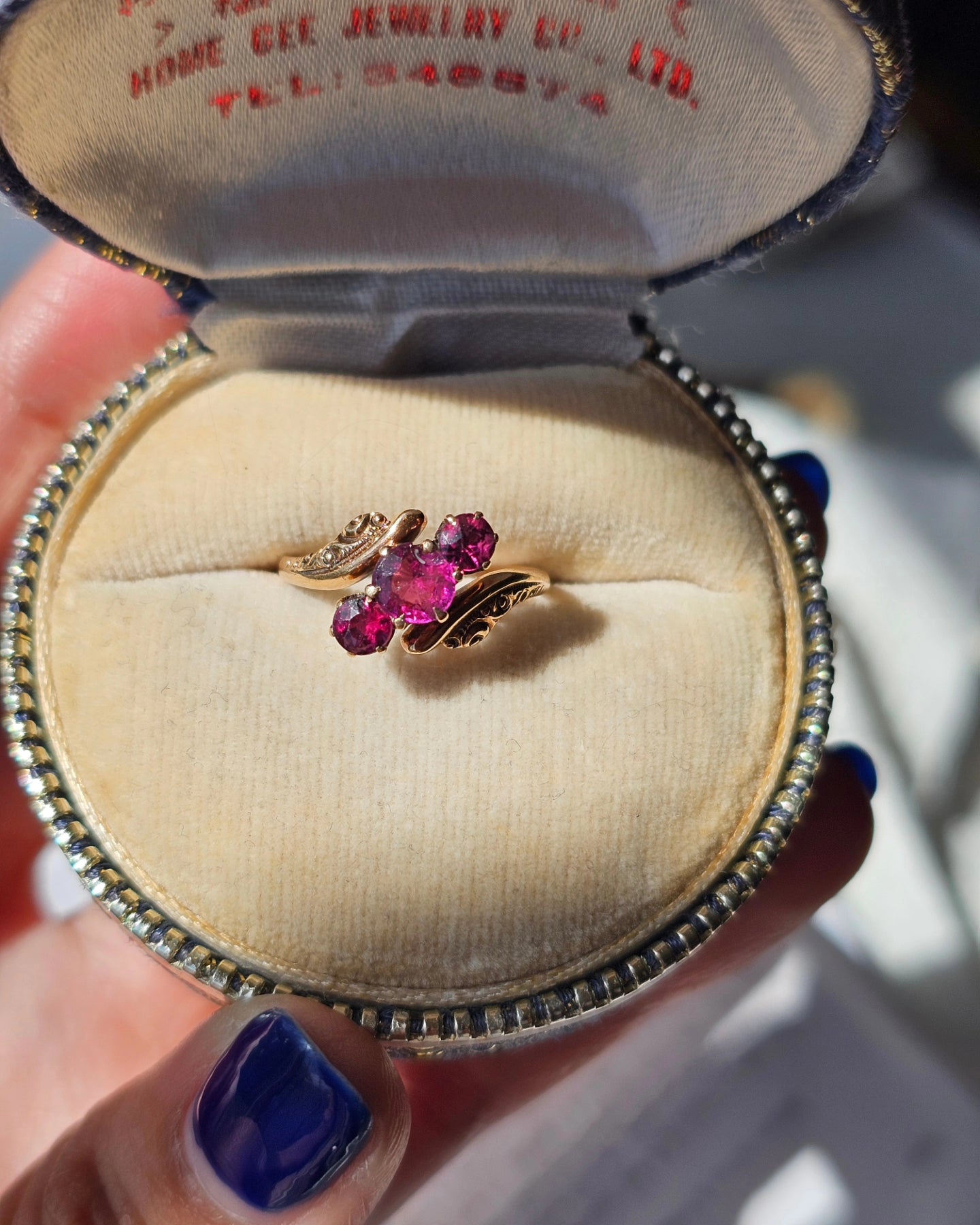 Vintage 10k Gold Rhodolite Garnet 3 Stone Ring Size 6.25