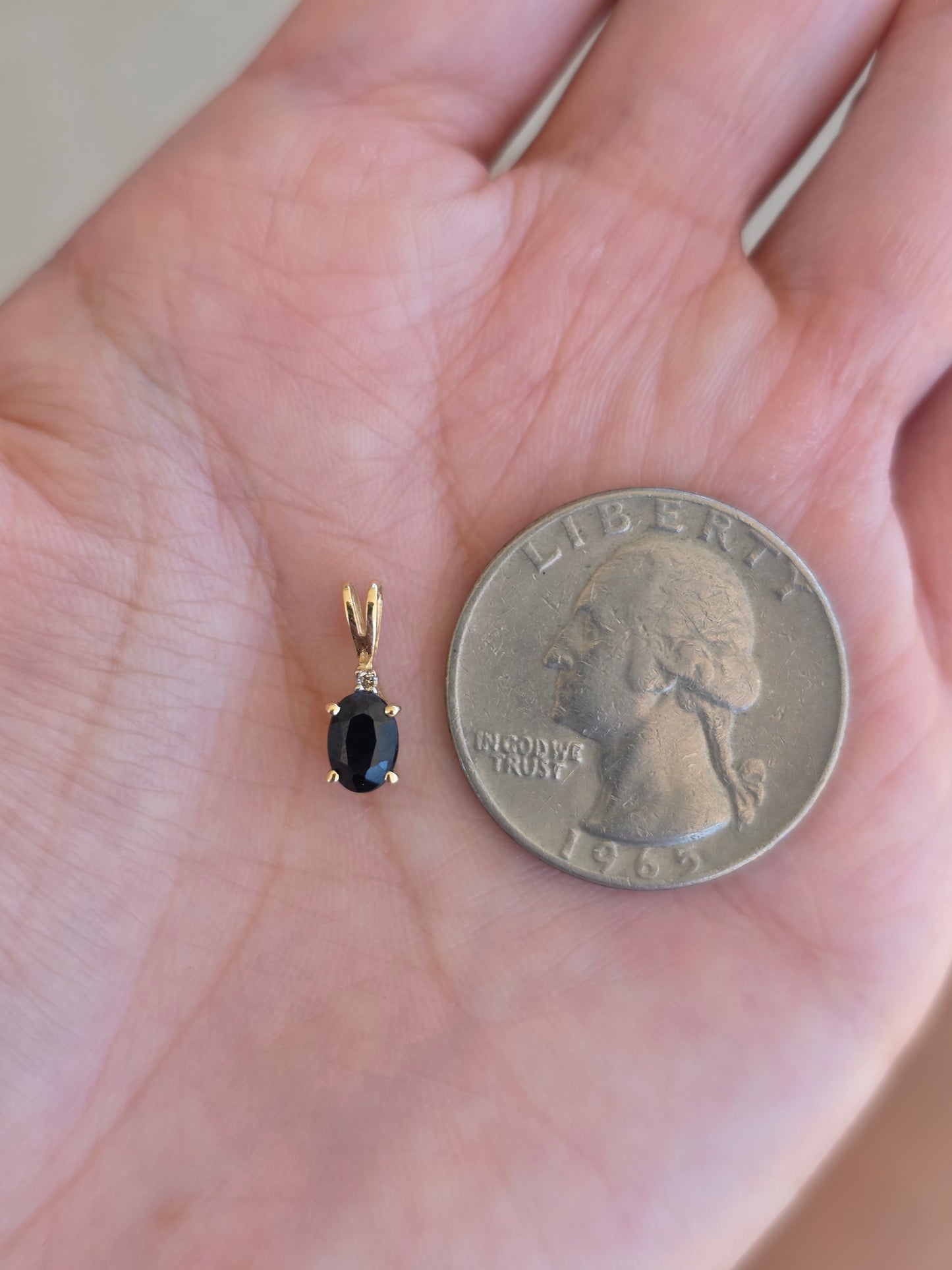 Sweet 14k Gold Oval Dark Blue Gemstone Diamond Accent Dainty Pendant (NO CHAIN)
