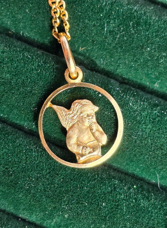 14k Gold Italian Guardian Angel Cherub Pendant (NO CHAIN)