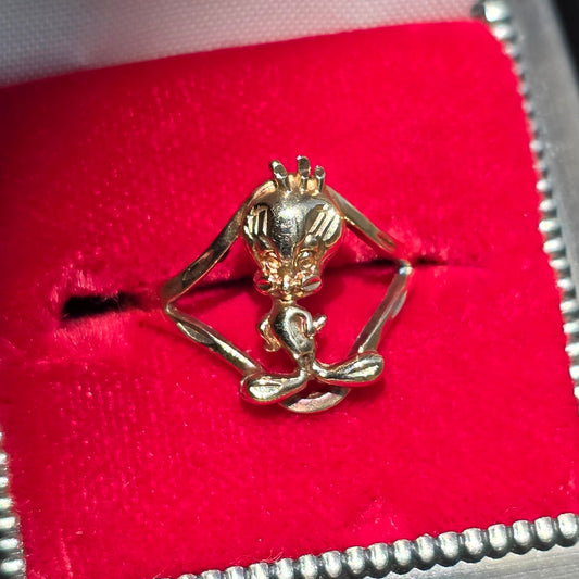 Warner Bros. 10k Gold Tweety Bird Signed MA Ring Size 6