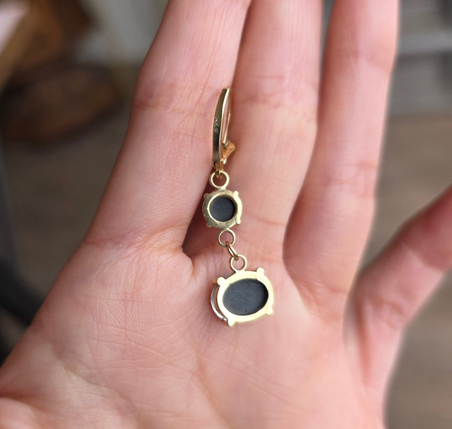 Beautiful Australian Triplet Opal Dangle 14k Gold Earrings