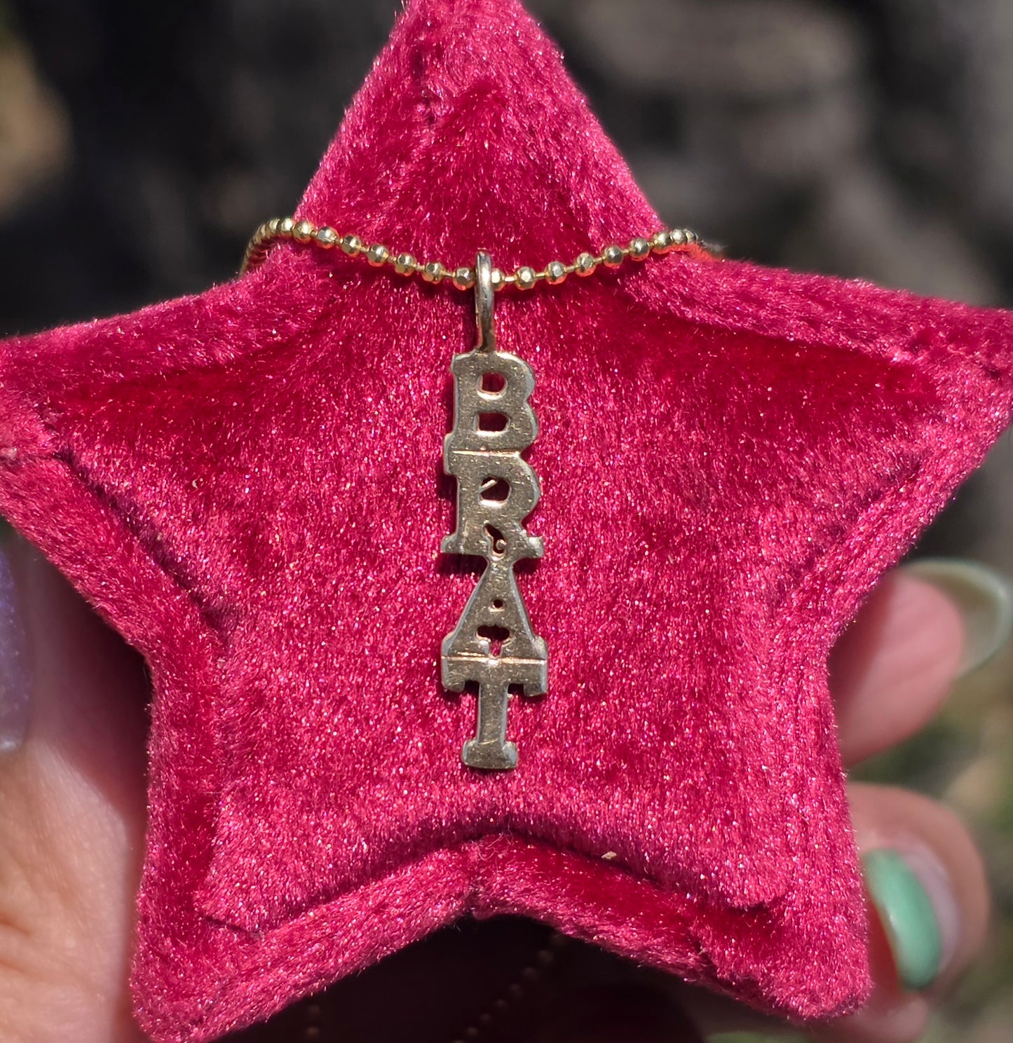 14K Gold Vertical Letters "BRAT" 1" Drop Charm (NO CHAIN)