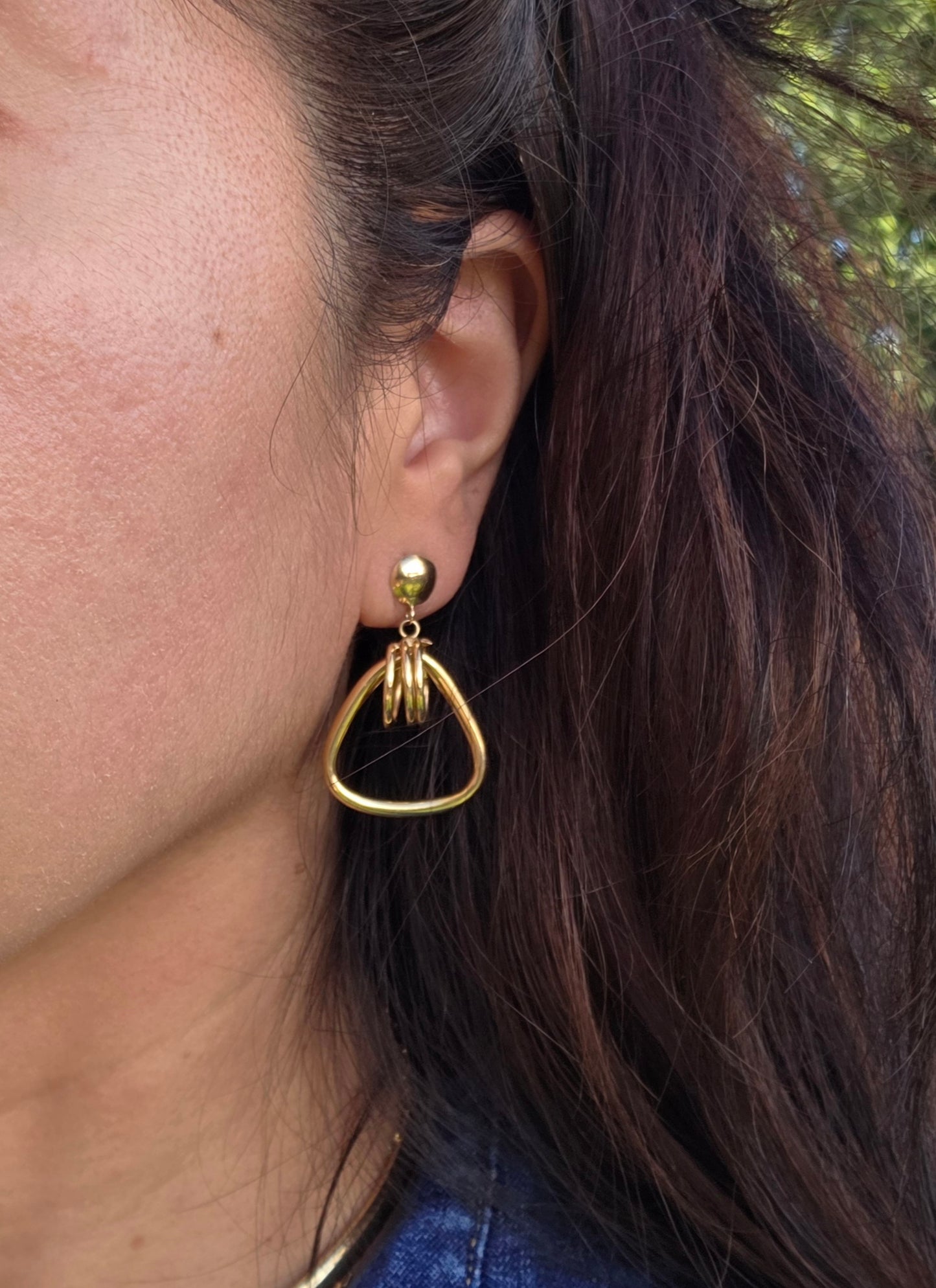Awesome 14k Gold Stirrup Doorknocker Style Unique Dangle Statement Earrings
