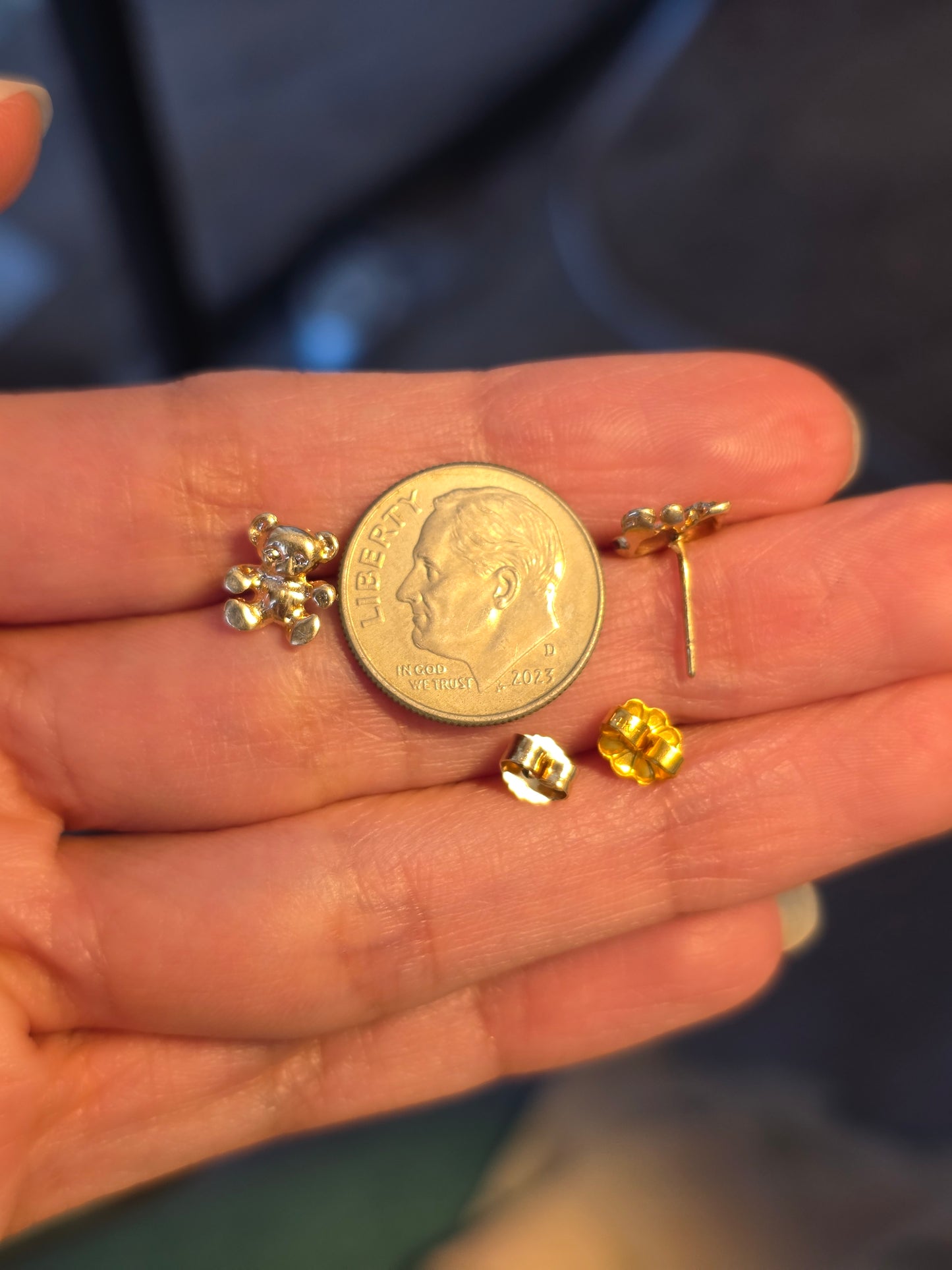 Pretty 14k Gold Teddy Bear Dainty Stud Earrings