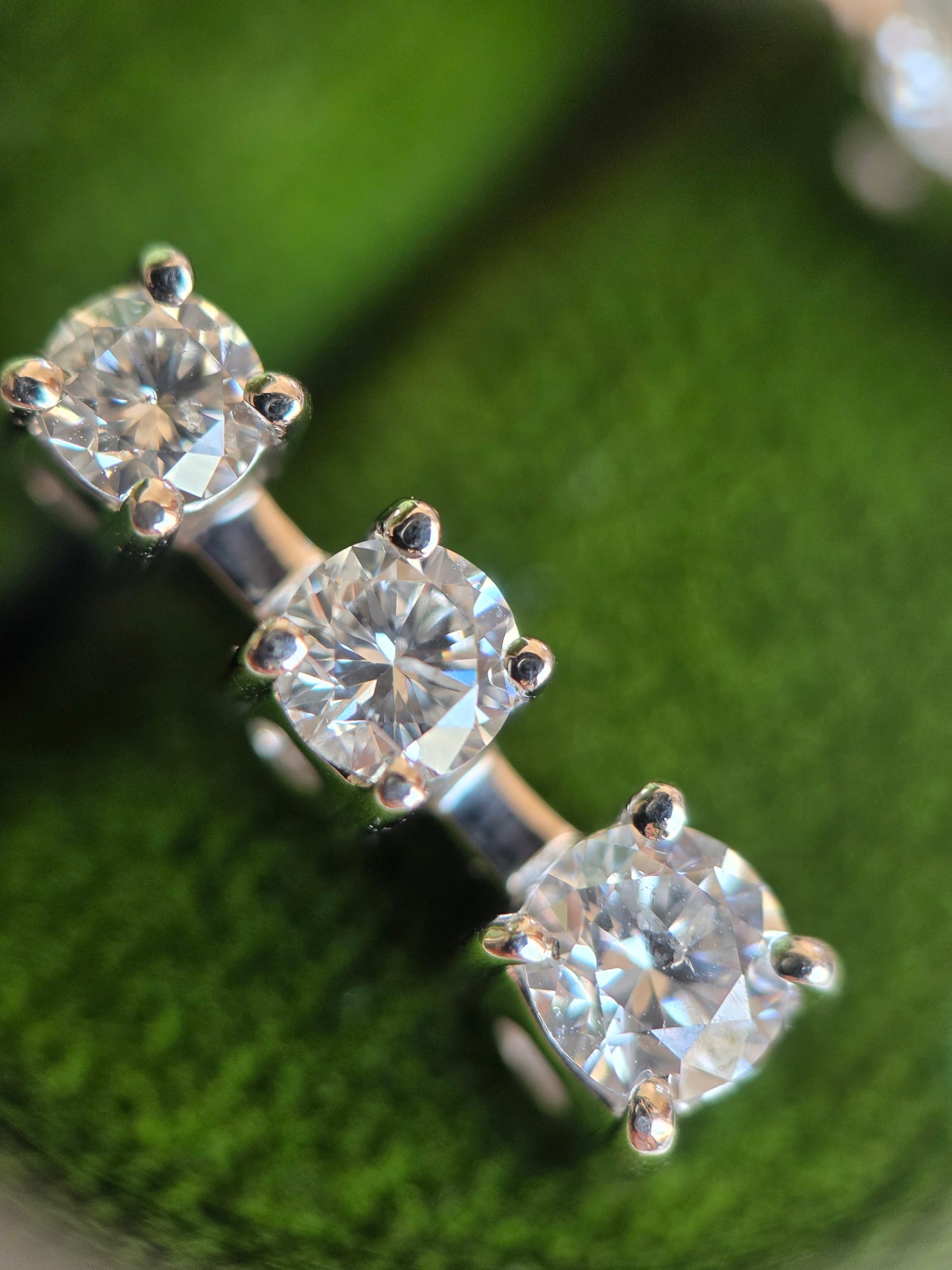 Stunning 14k White Gold 1.10TCW 3 Diamond Bar Drop Earrings