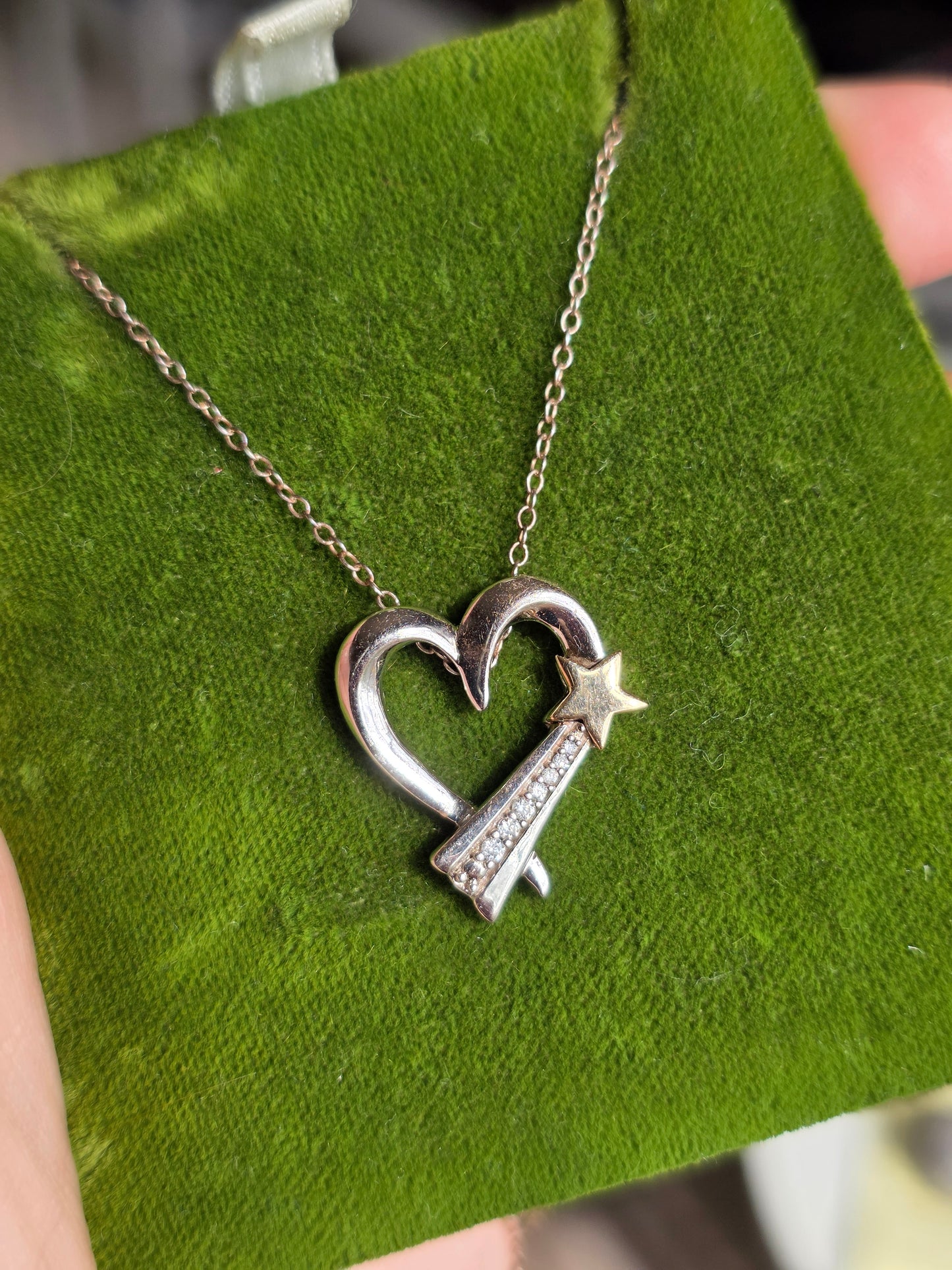 Sterling Silver & 10k Gold Star Diamond Accented Heart Pendant Necklace 17"