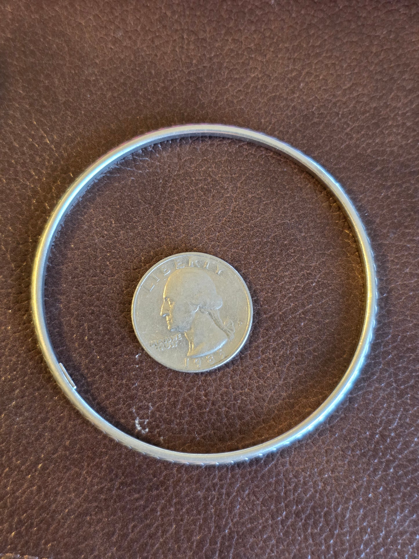 Solid Sterling Silver Heart Pattern Textured Skinny Bangle Bracelet
