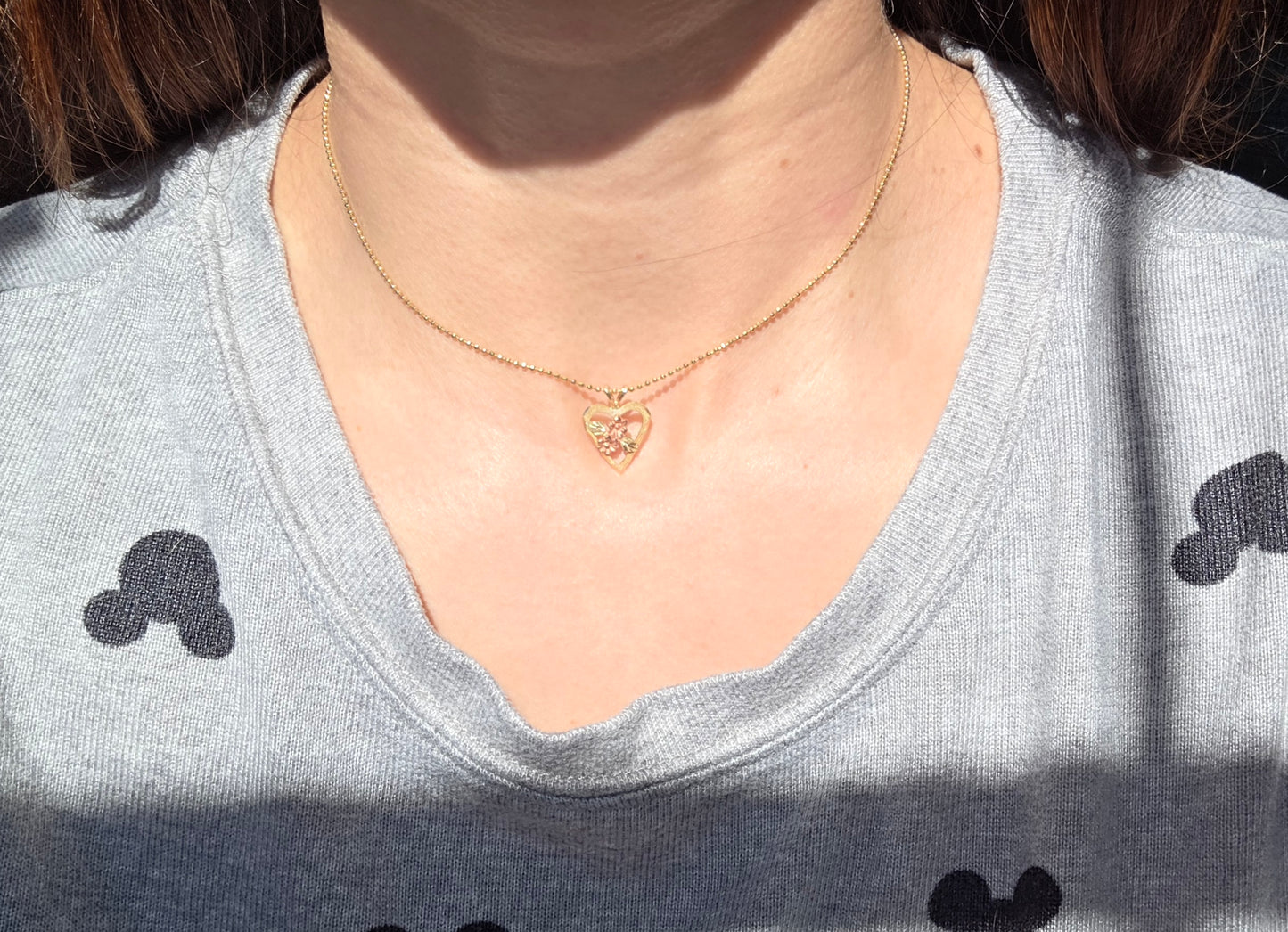 Pretty 10k 2Toned Gold Flowers Heart Pendant (NO CHAIN)