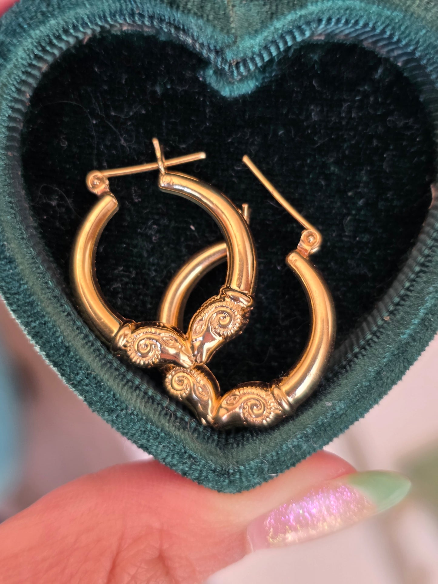 Awesome 14k Gold Ram Hoops Earrings