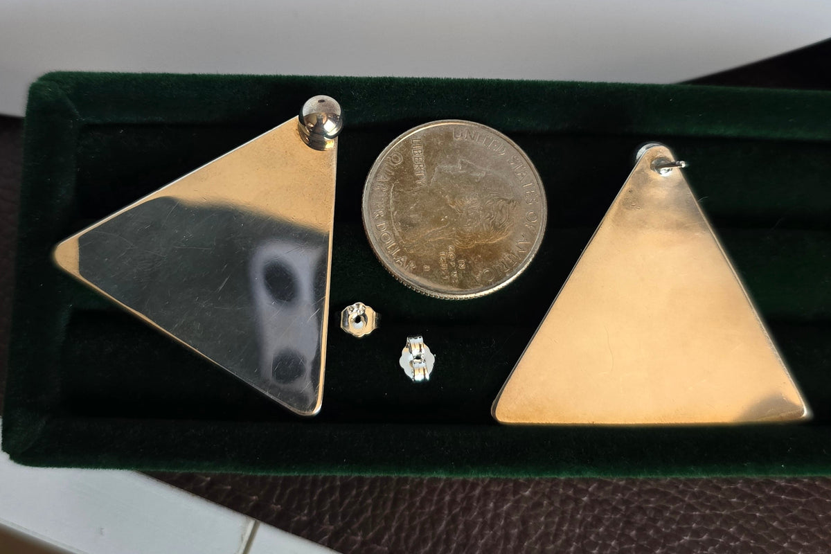 Bold Sterling Silver Large Triangle Stud Statement Earrings