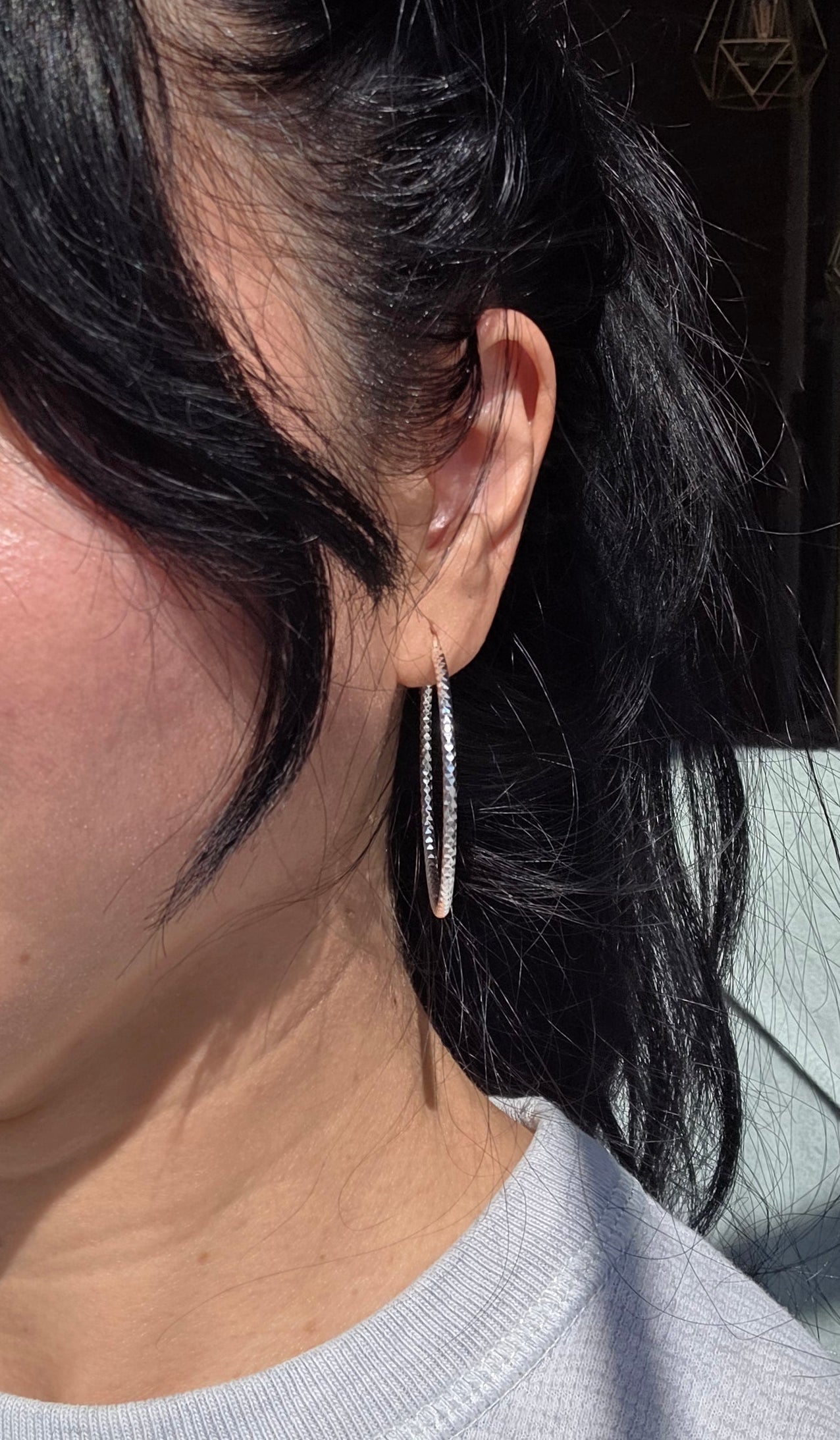Large 44mm Textured Sterling Silver Hoops Earrings