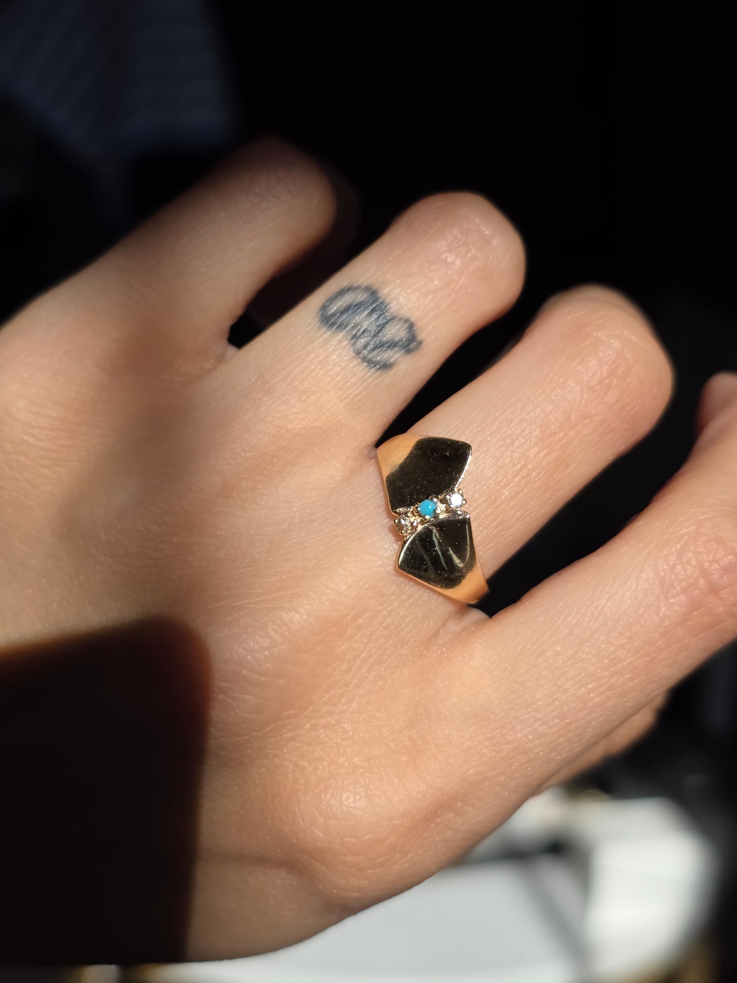 14k Gold Turquoise and Diamond Bow Wide Statement Ring Size 6.75