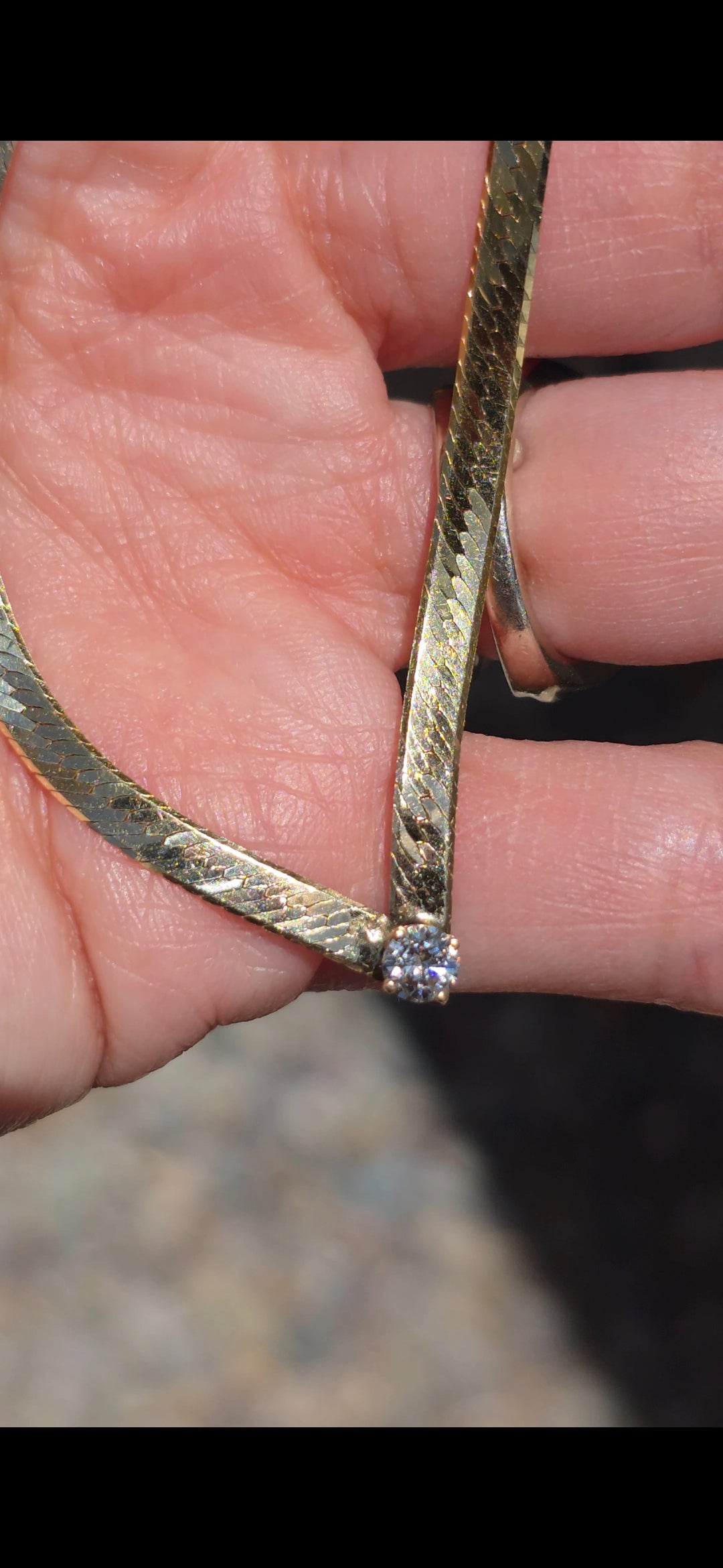 Elegant Italian 14k Gold Diamond Herringbone Chevron Collar Necklace 16"