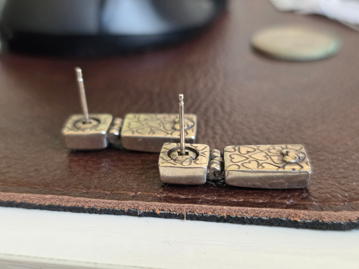 Vintage Heavy Sterling Silver & Copper Accented Scroll Drop Earrings