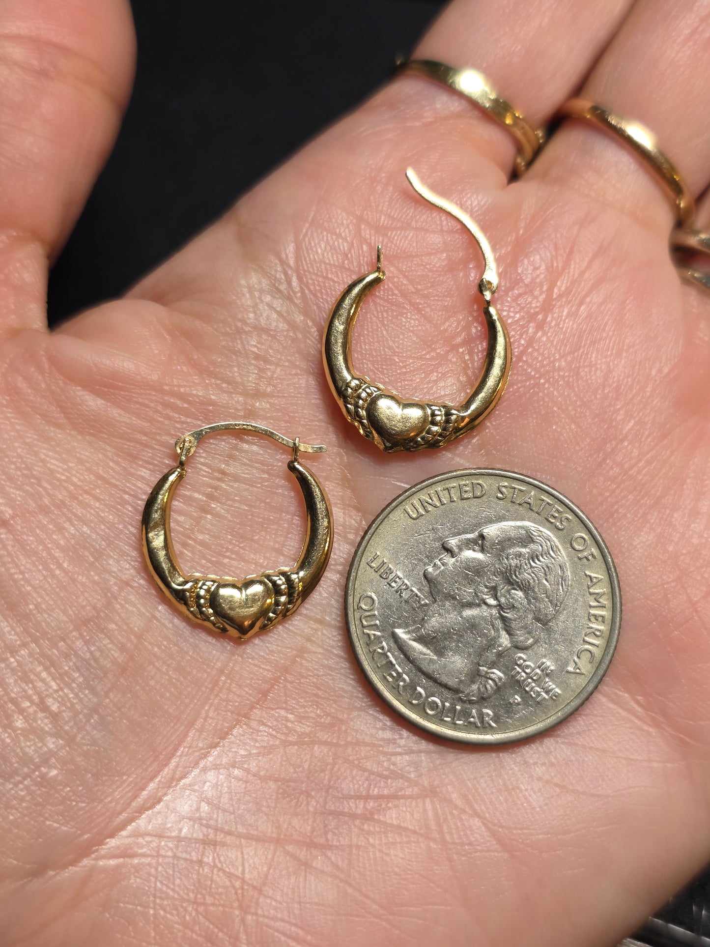 Adorable 14k Gold 3/4" Small Lightweight Heart Hoops