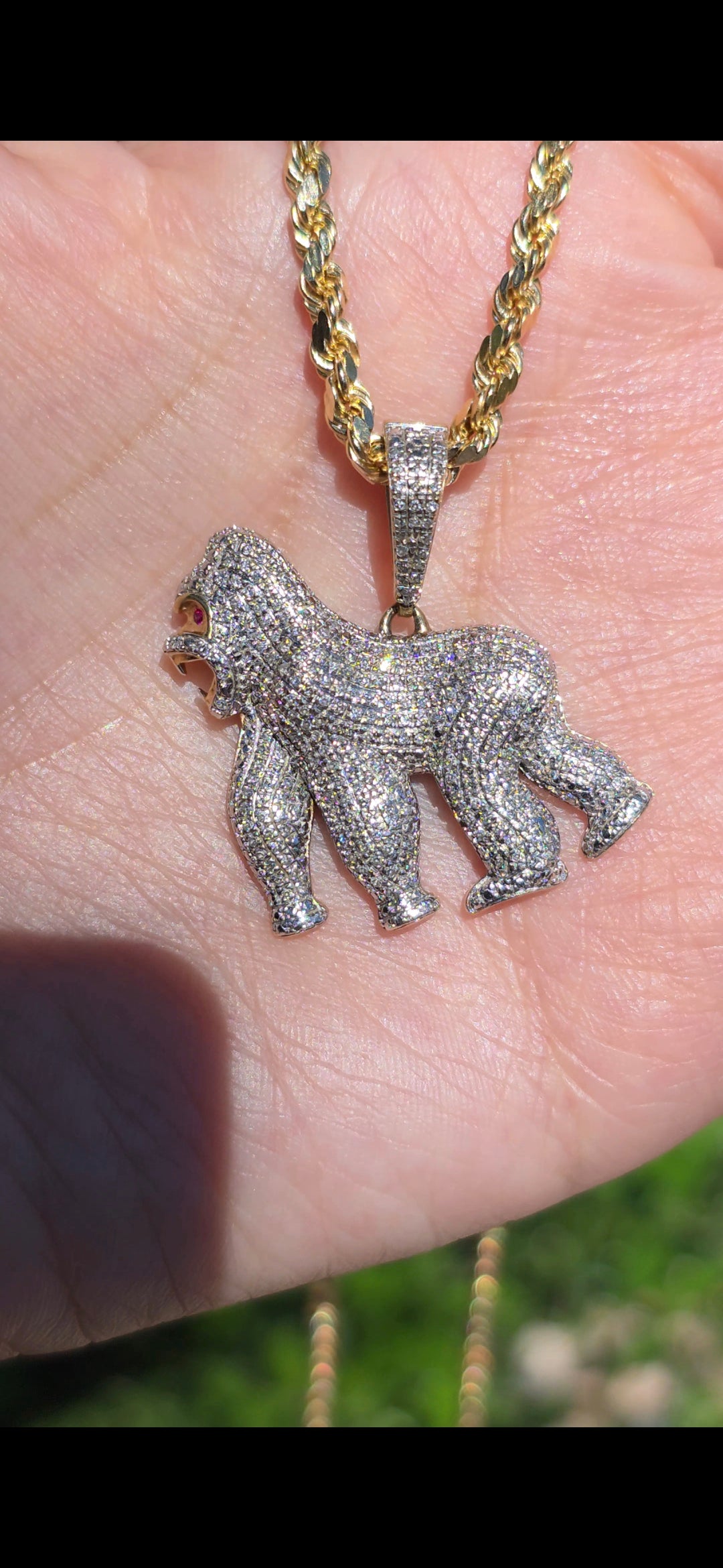 Badass 10k Gold Diamond Gorilla Pendant (NO CHAIN)