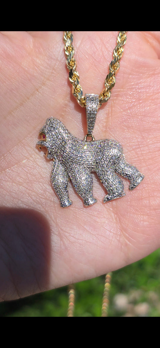 Badass 10k Gold Diamond Gorilla Pendant (NO CHAIN)