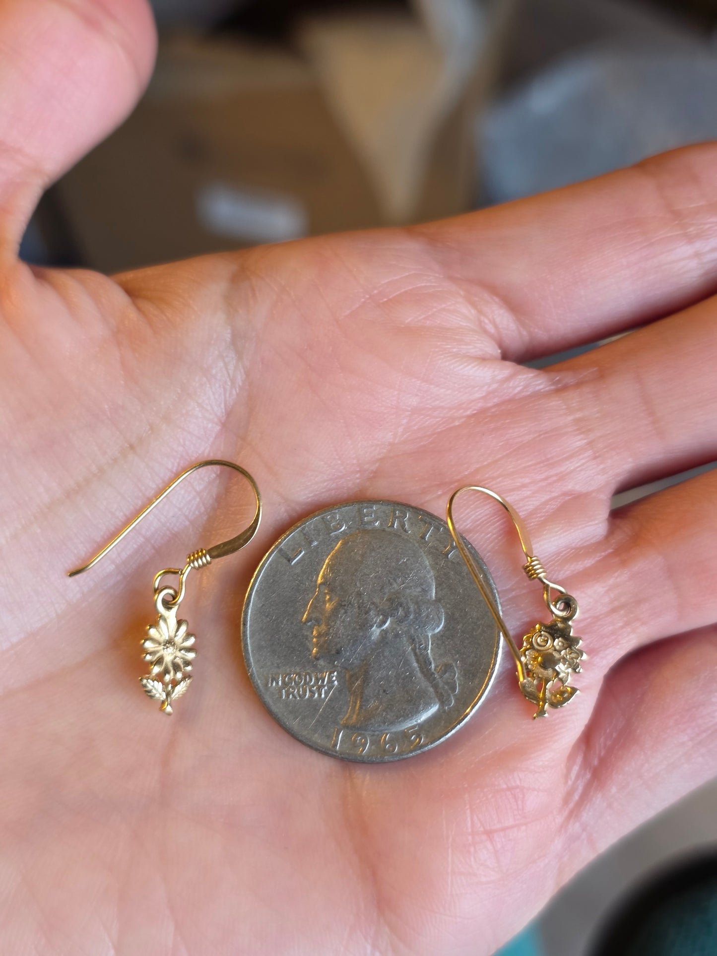 Sweet 14k Gold Sunflower Dainty Drop Dangle Earrings