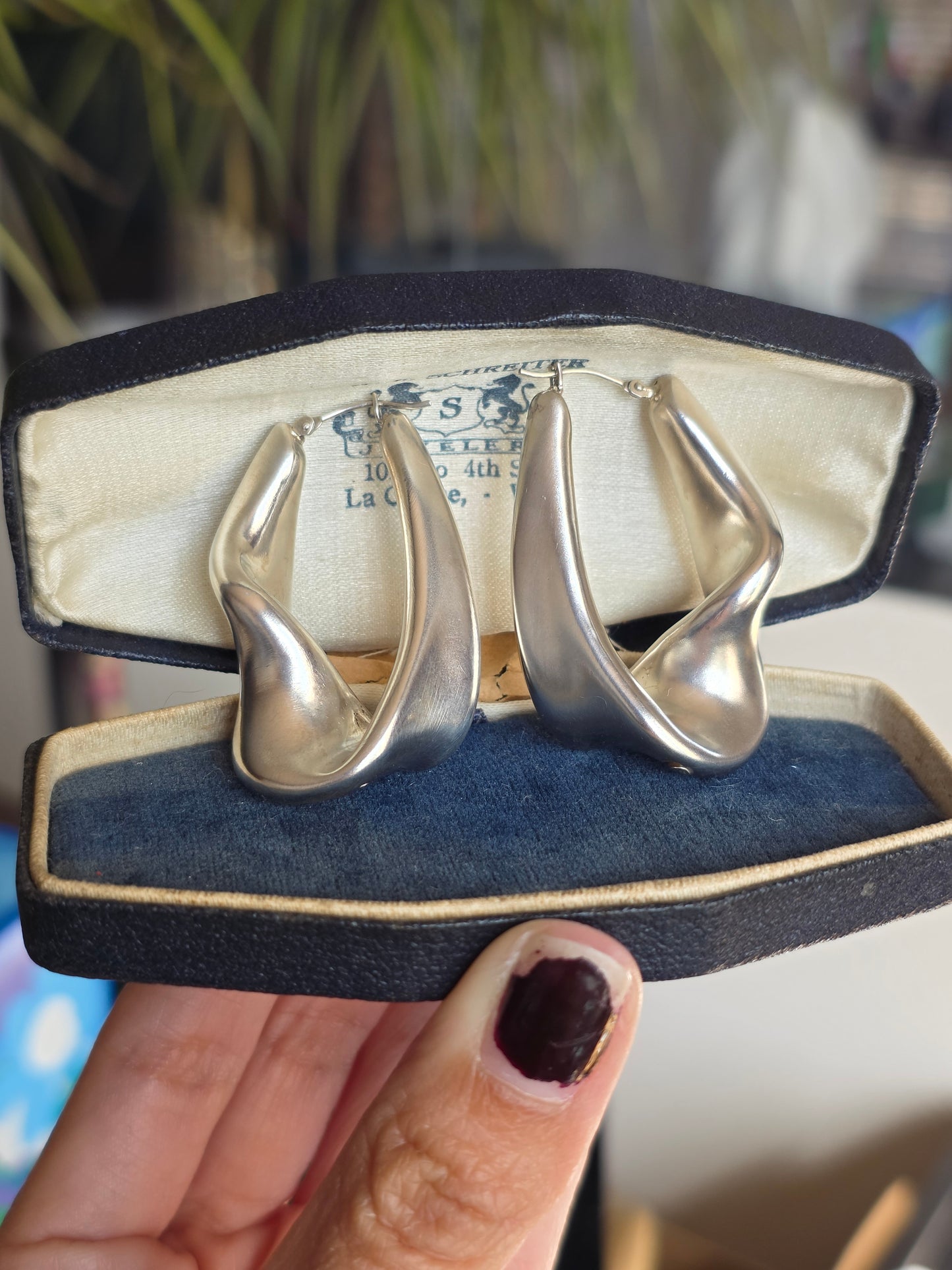 Bold Sterling Silver Modernist Freeform Hoop Earrings