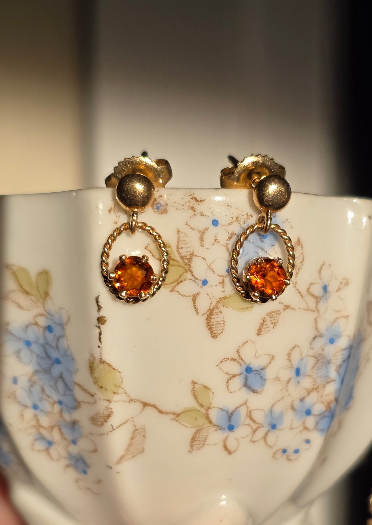 Beautiful 14k Gold Citrine Dainty Dangle Earrings November Birthstone