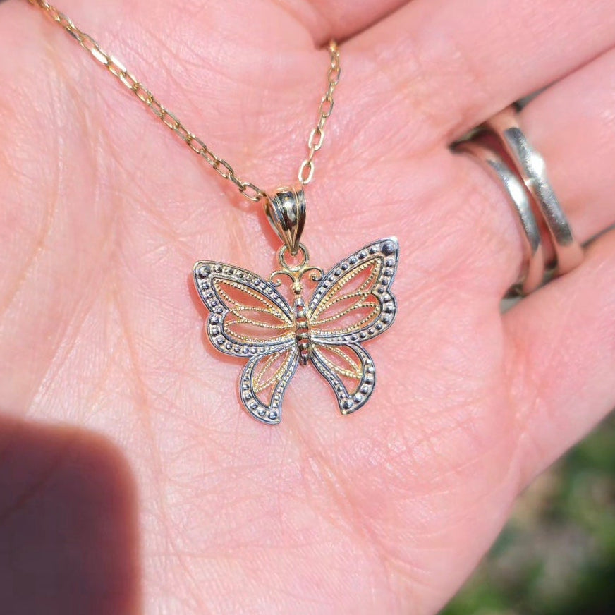 #3- 14k Gold Pretty Two Toned Butterfly Pendant (NO CHAIN)