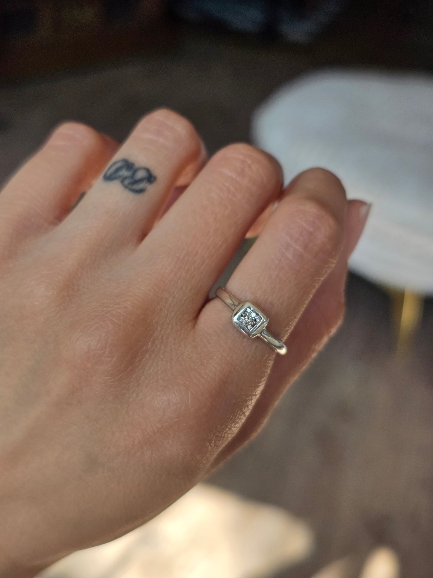 Adorable Sterling Silver Diamond Square Signet Ring Size 5