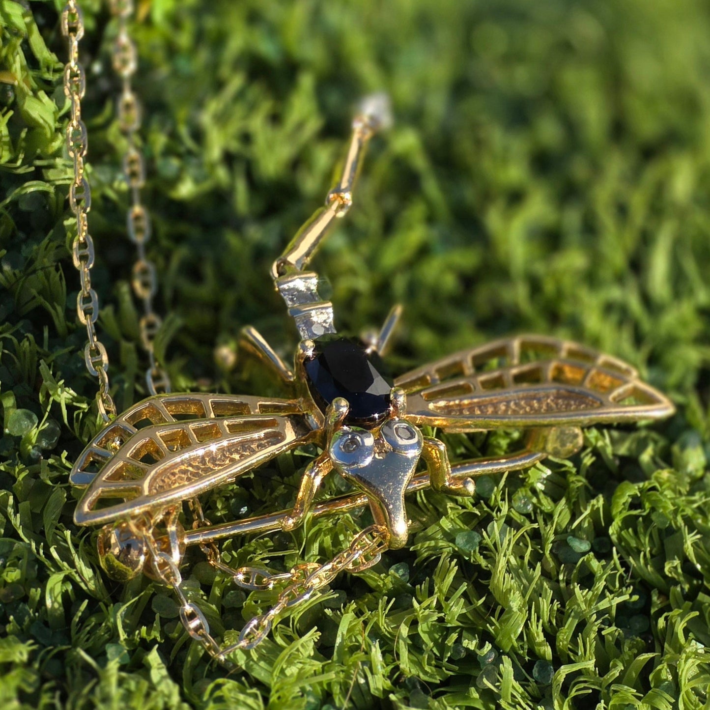 Adorable 14k Gold Sapphire and Diamond Two Toned Articulated Dragonfly Brooch/ Pendant (NO CHAIN)