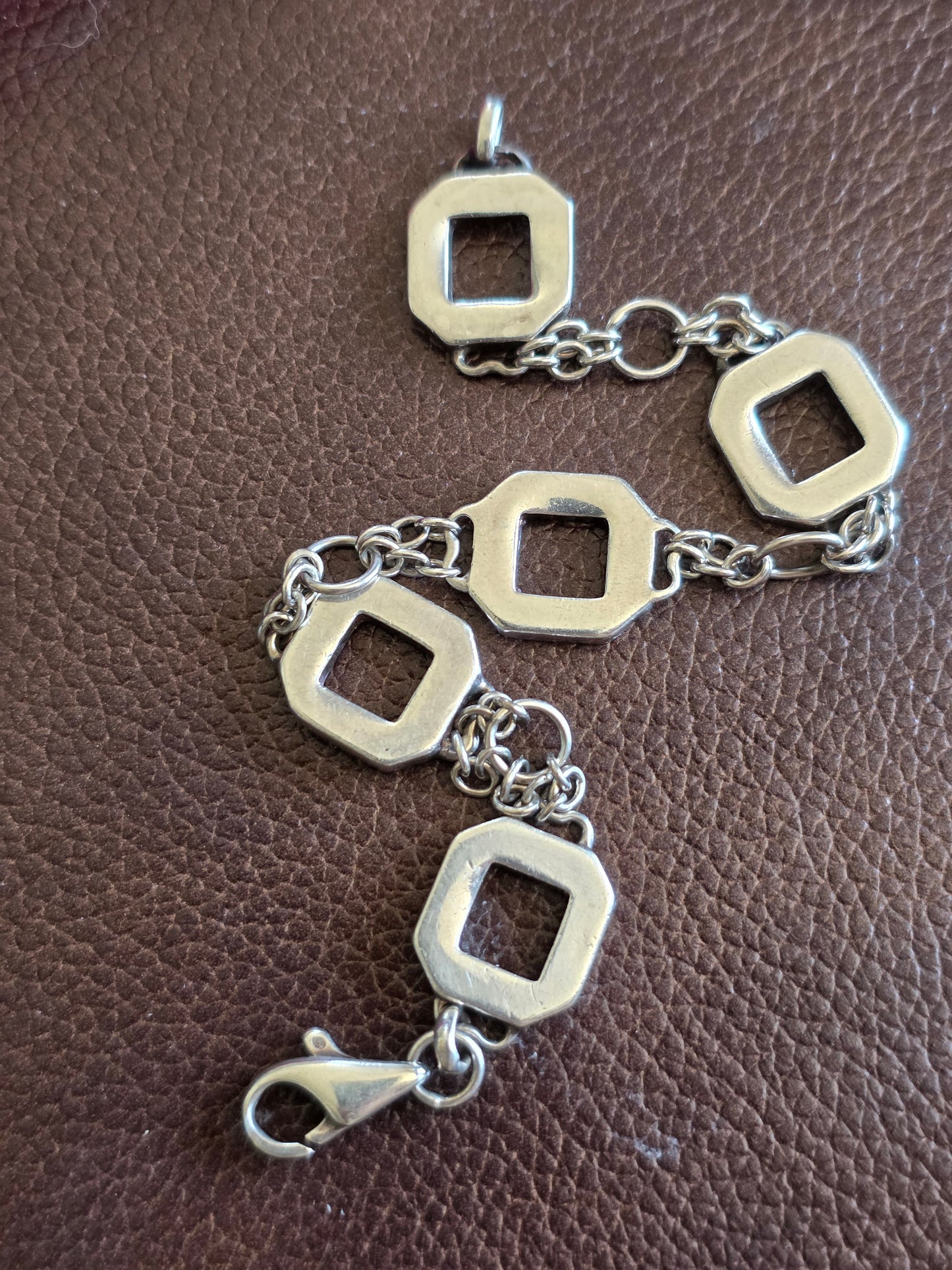 Unique Italian Made 70s Vintage Squared Link Sterling Silver Solid Bracelet 7.9"