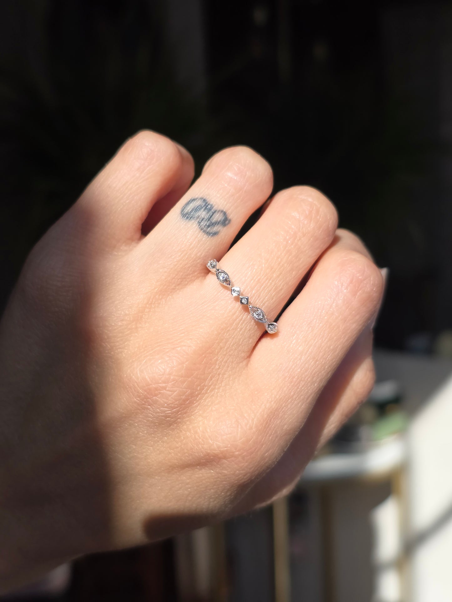 Elegant 14k White Gold Dainty Diamond Stacker Band Size 7.25