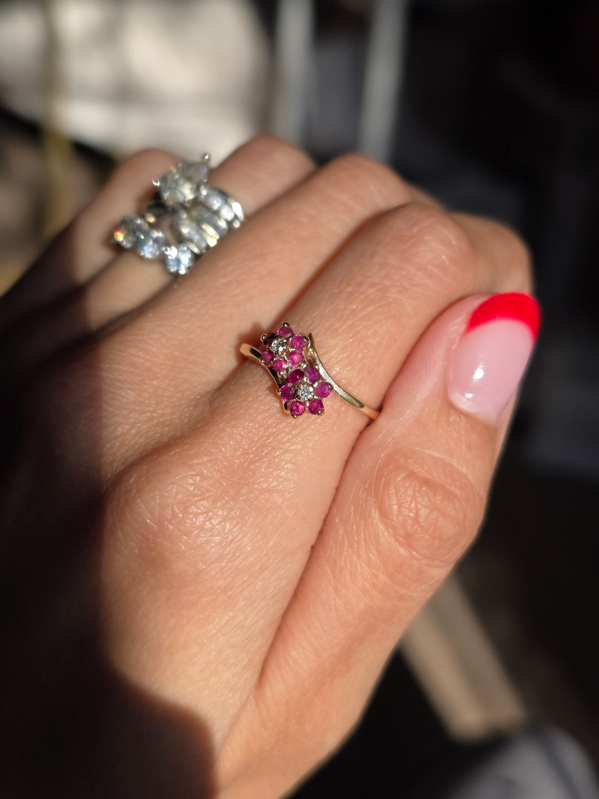 10k Ruby And Diamond Flowers Bypass Statement Ring