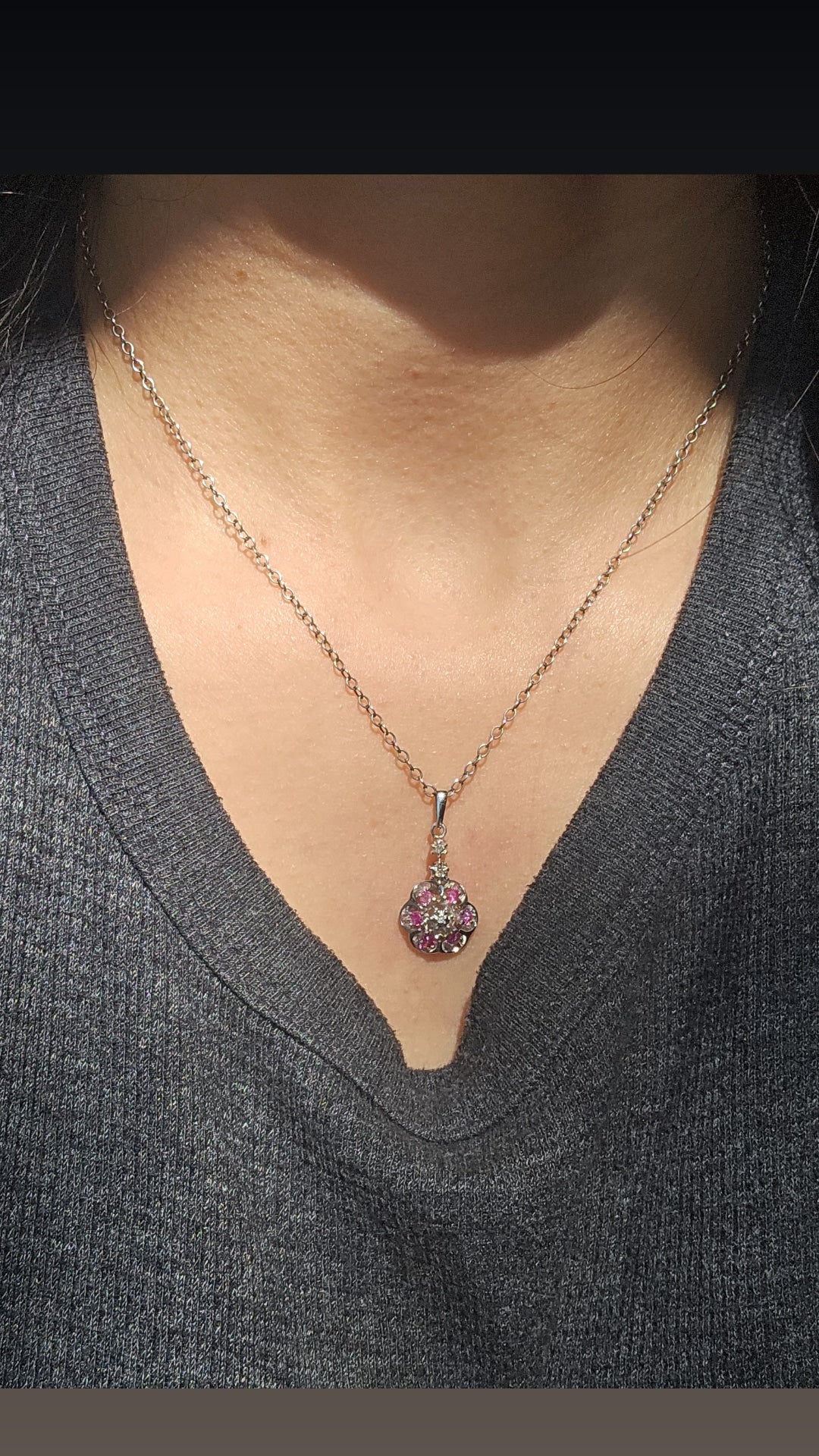 Beautiful Vintage White Gold Pink Sapphire & Diamond Flower Pendant (NO CHAIN)