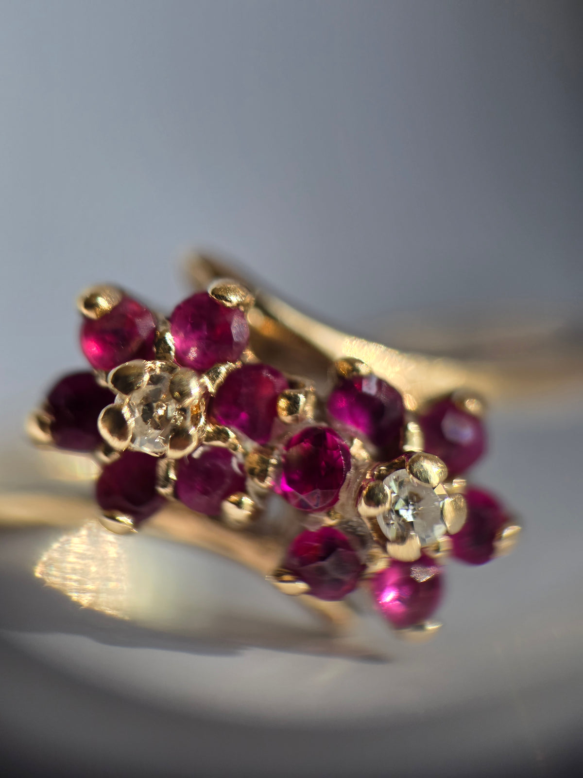 10k Ruby And Diamond Flowers Bypass Statement Ring
