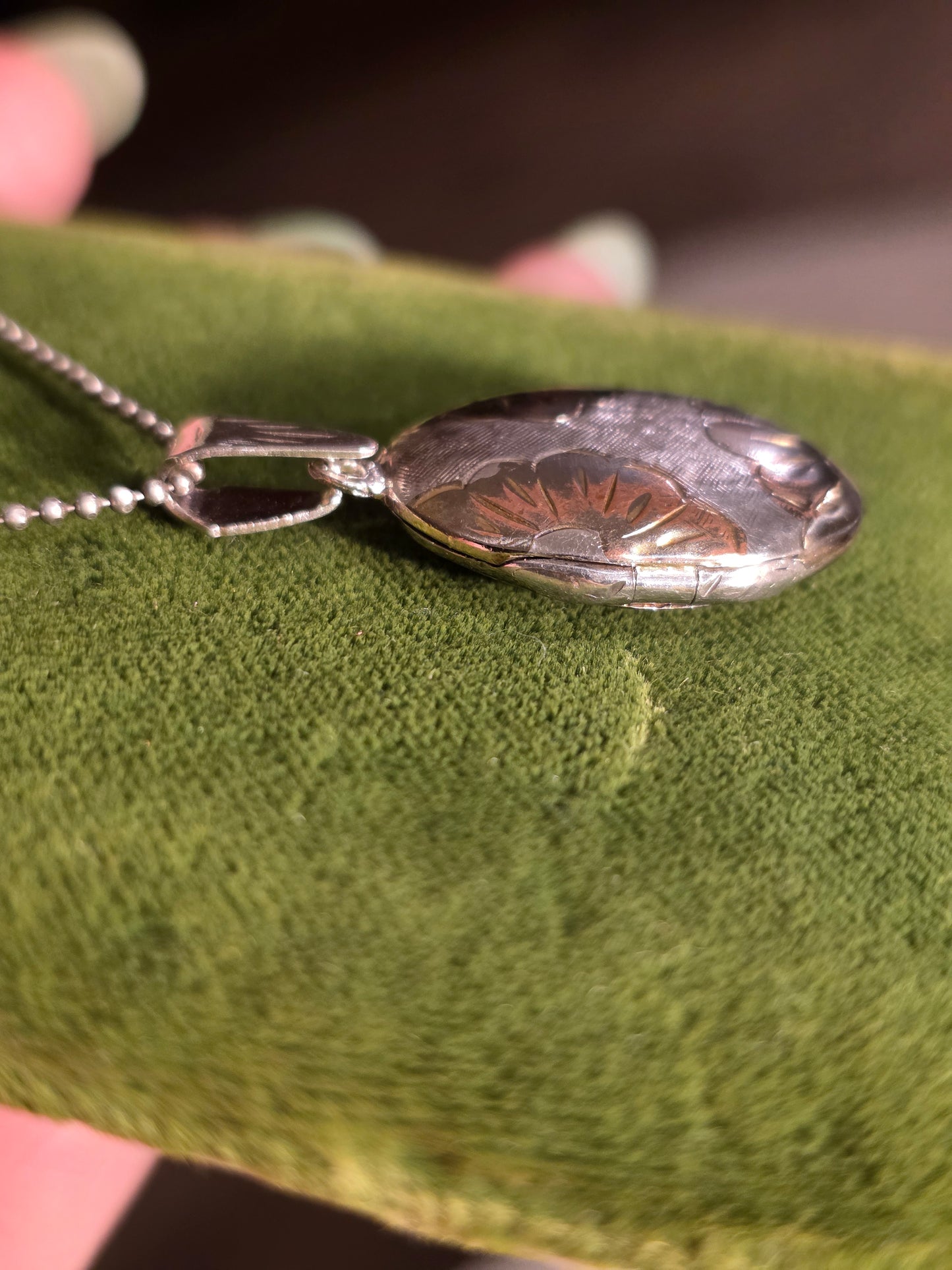 Pretty Floral Sterling Silver Oval Locket Pendant (NO CHAIN)