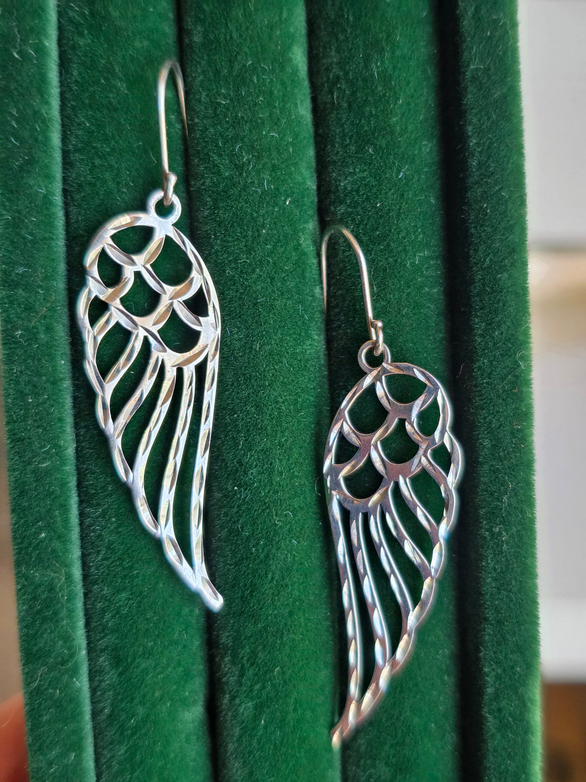 Awesome Sterling Silver Diamond Cut Large 2.1" Wing Drop Earrings