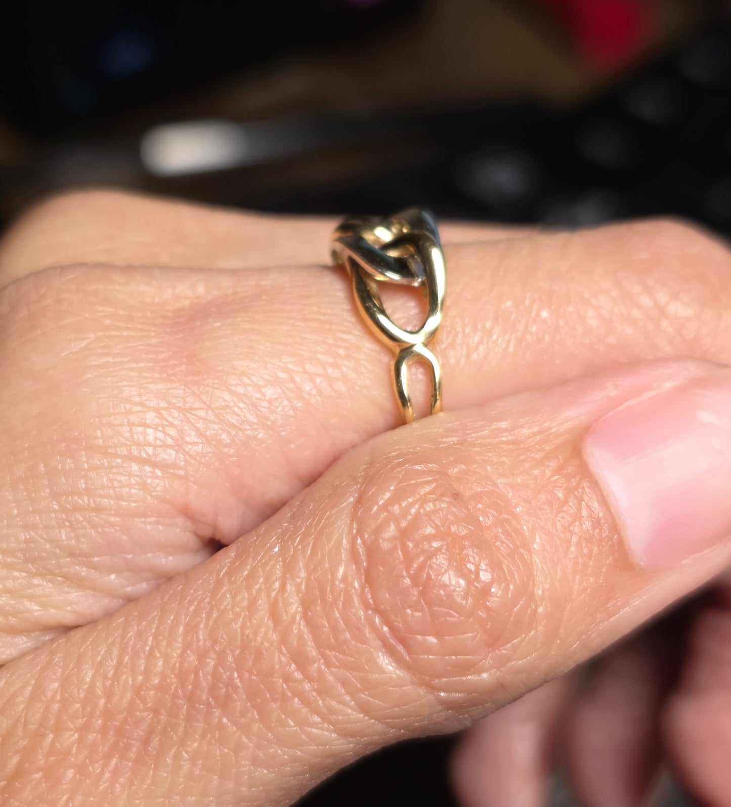 18k Two Toned Curb Chain Ring Size 6.5