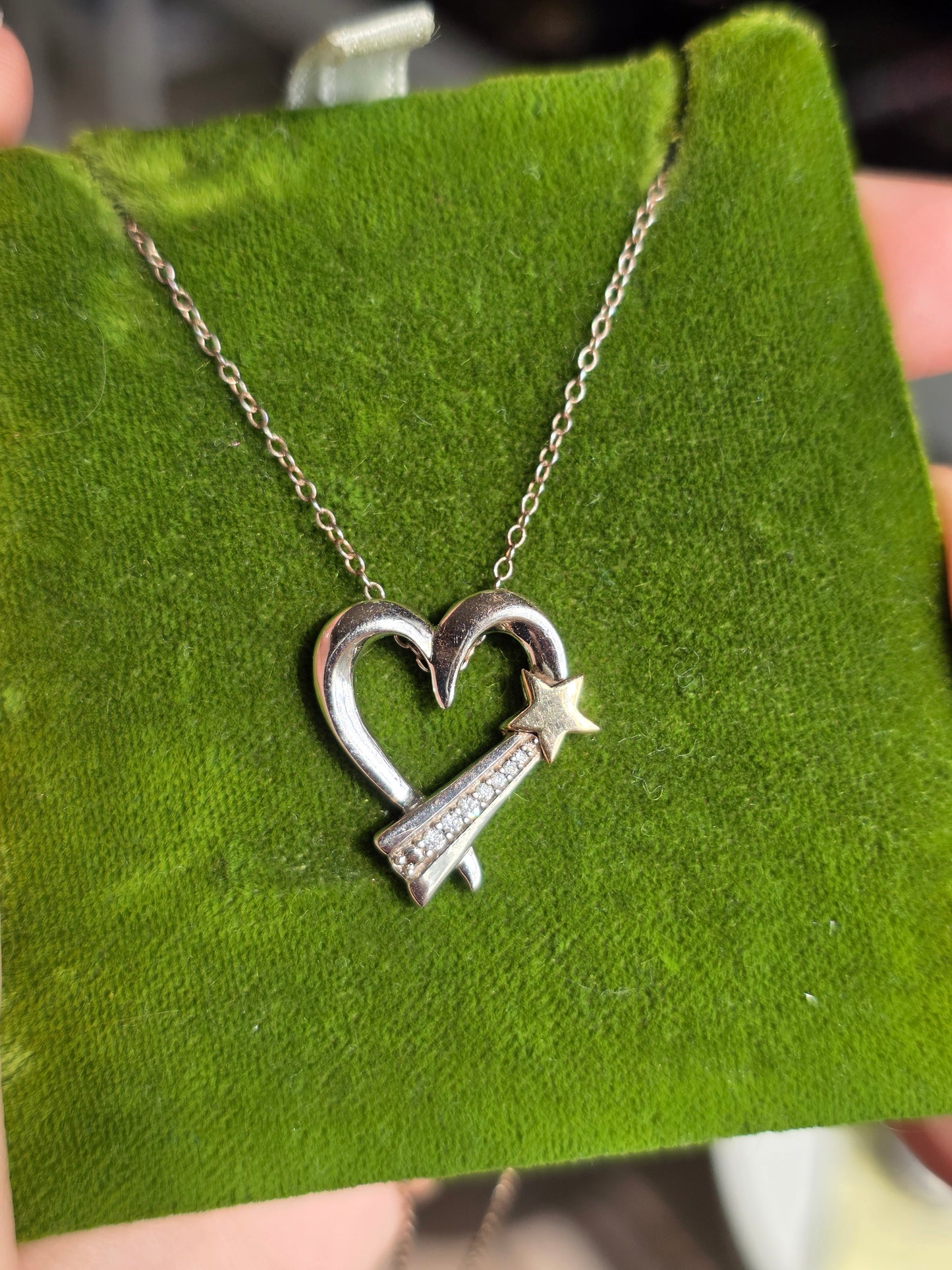 Sterling Silver & 10k Gold Star Diamond Accented Heart Pendant Necklace 17"