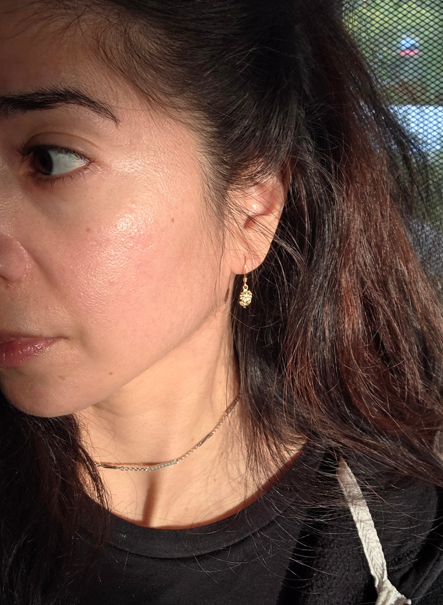 Sweet 14k Gold Sunflower Dainty Drop Dangle Earrings