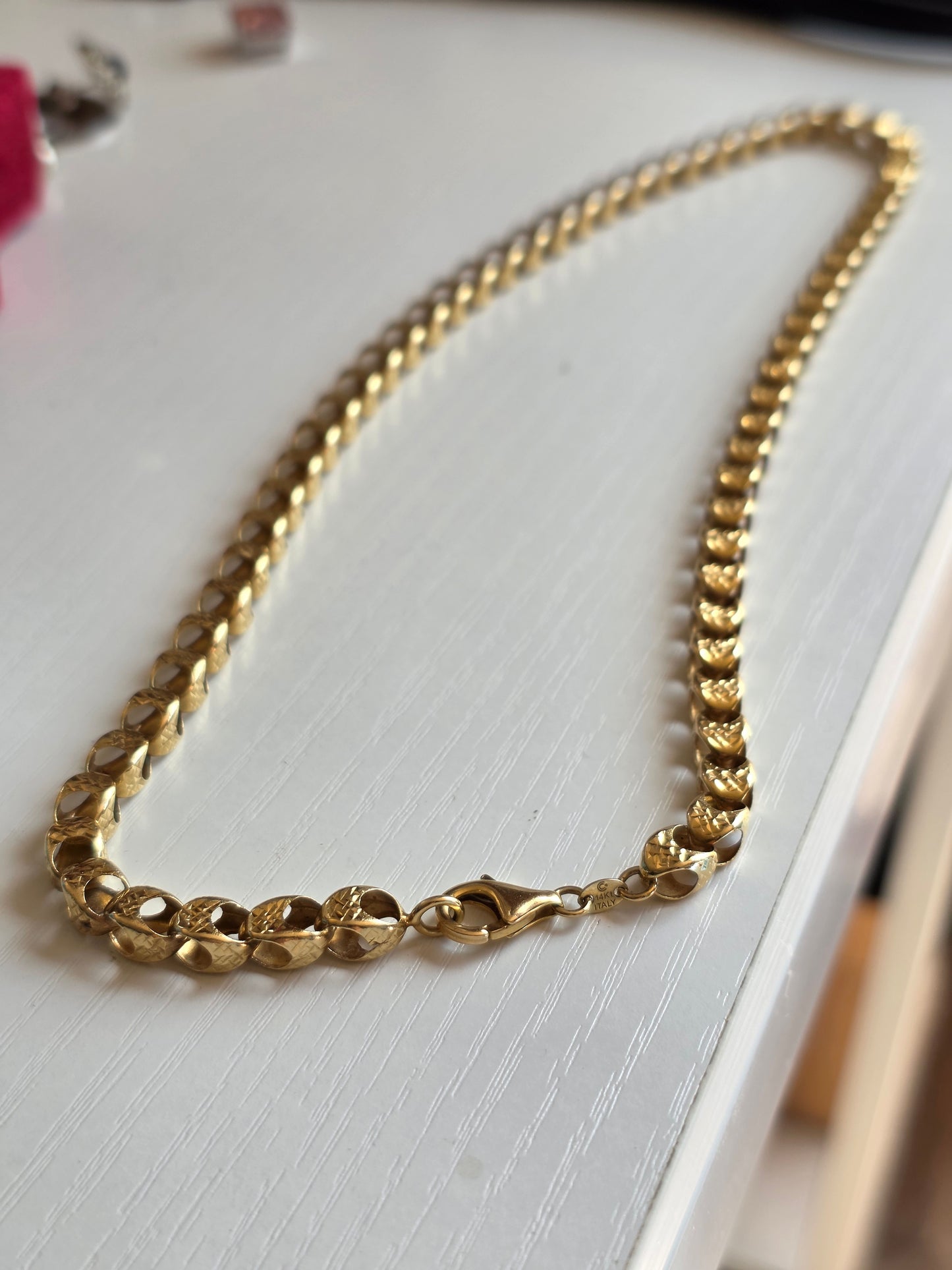 Stunning 14k Gold Vintage Tulip Link Textured Open Box Chain Necklace 18"