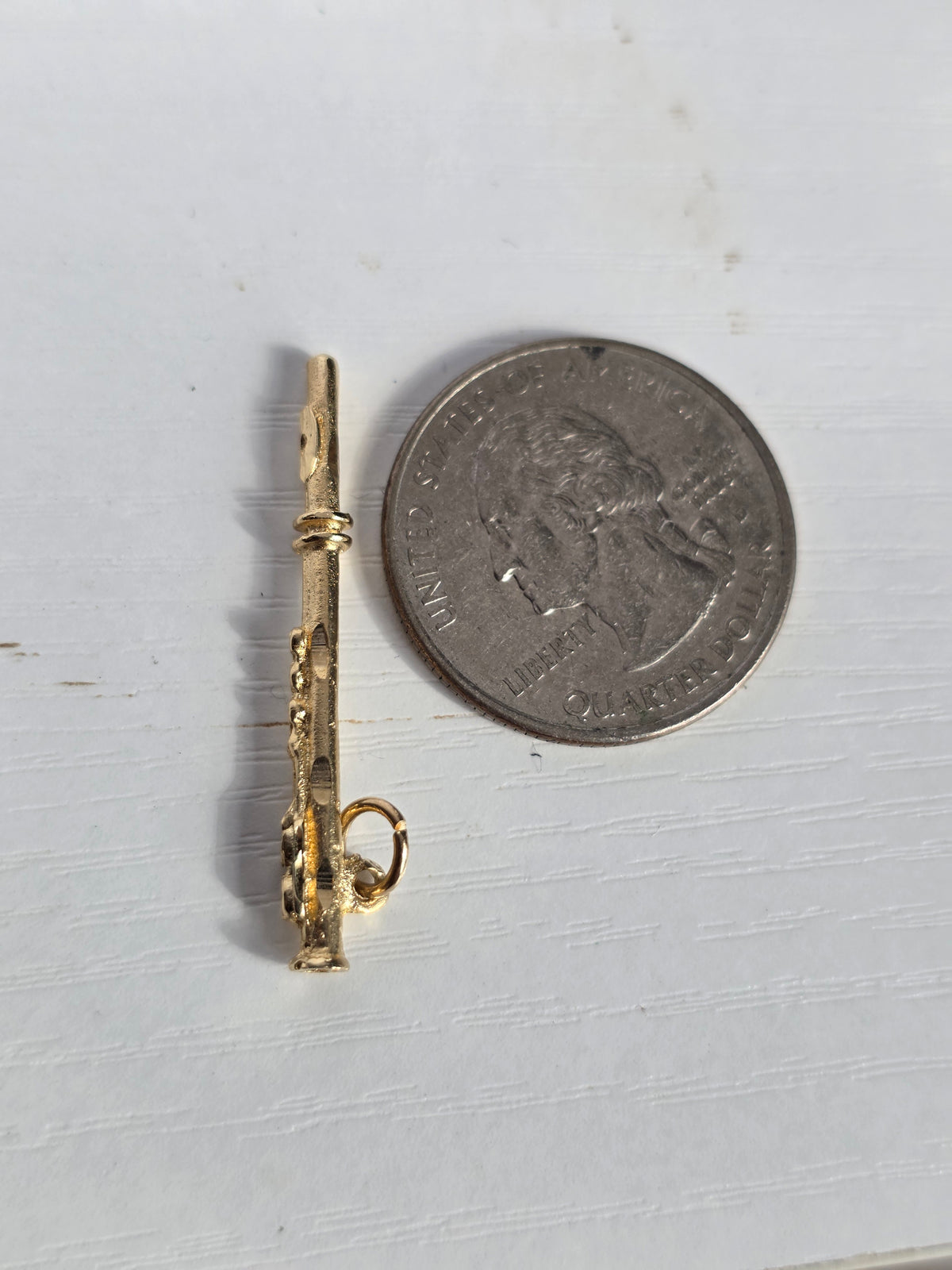Adorable 14k Diamond Cut Textured Solid 3D Flute Charm (NO CHAIN)