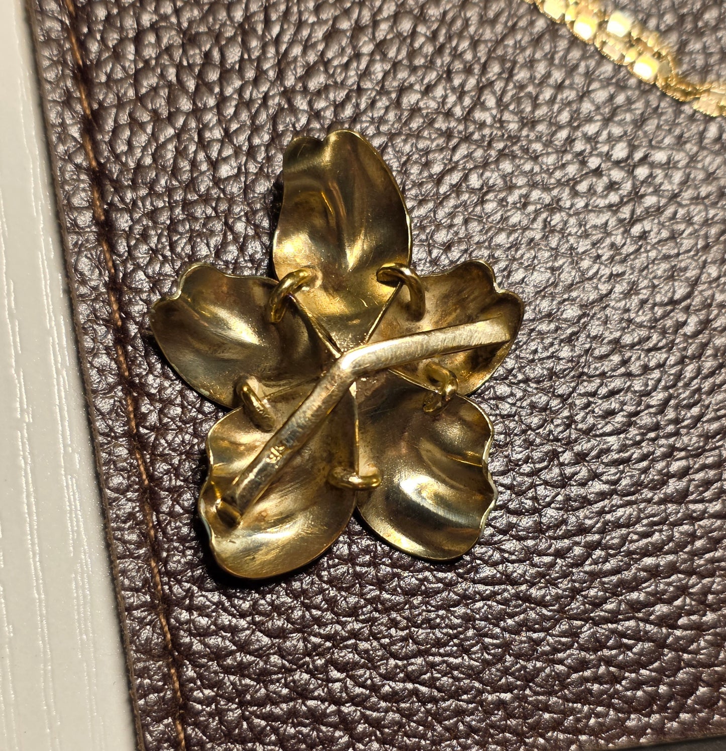 Gorgeous Violet & White Enamel 14k Gold Pearl Flower Slider Pendant (NO CHAIN)