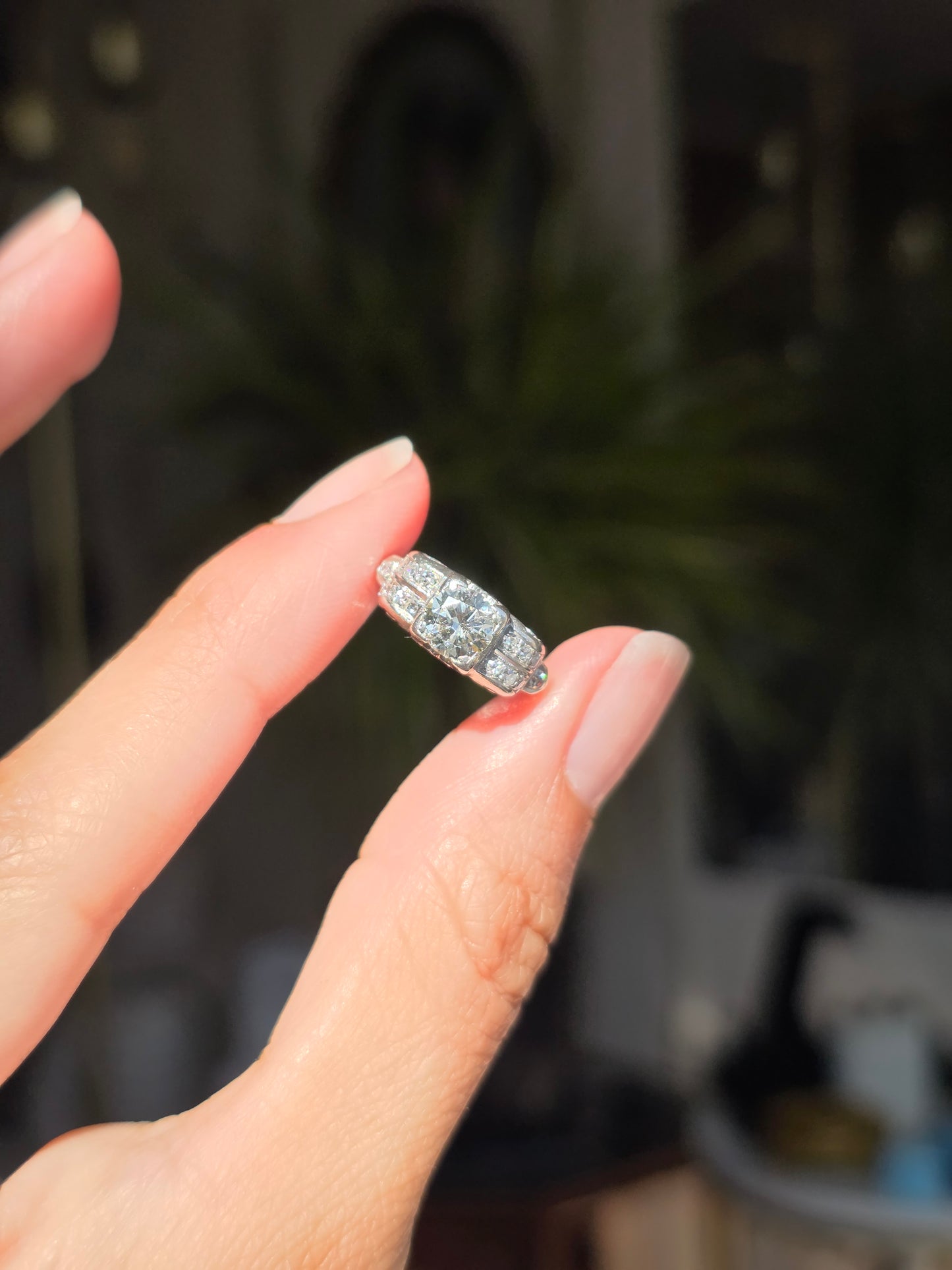 Stunning 1.0CTW OEC Art Deco Style Platinum Diamond Ring Size 4