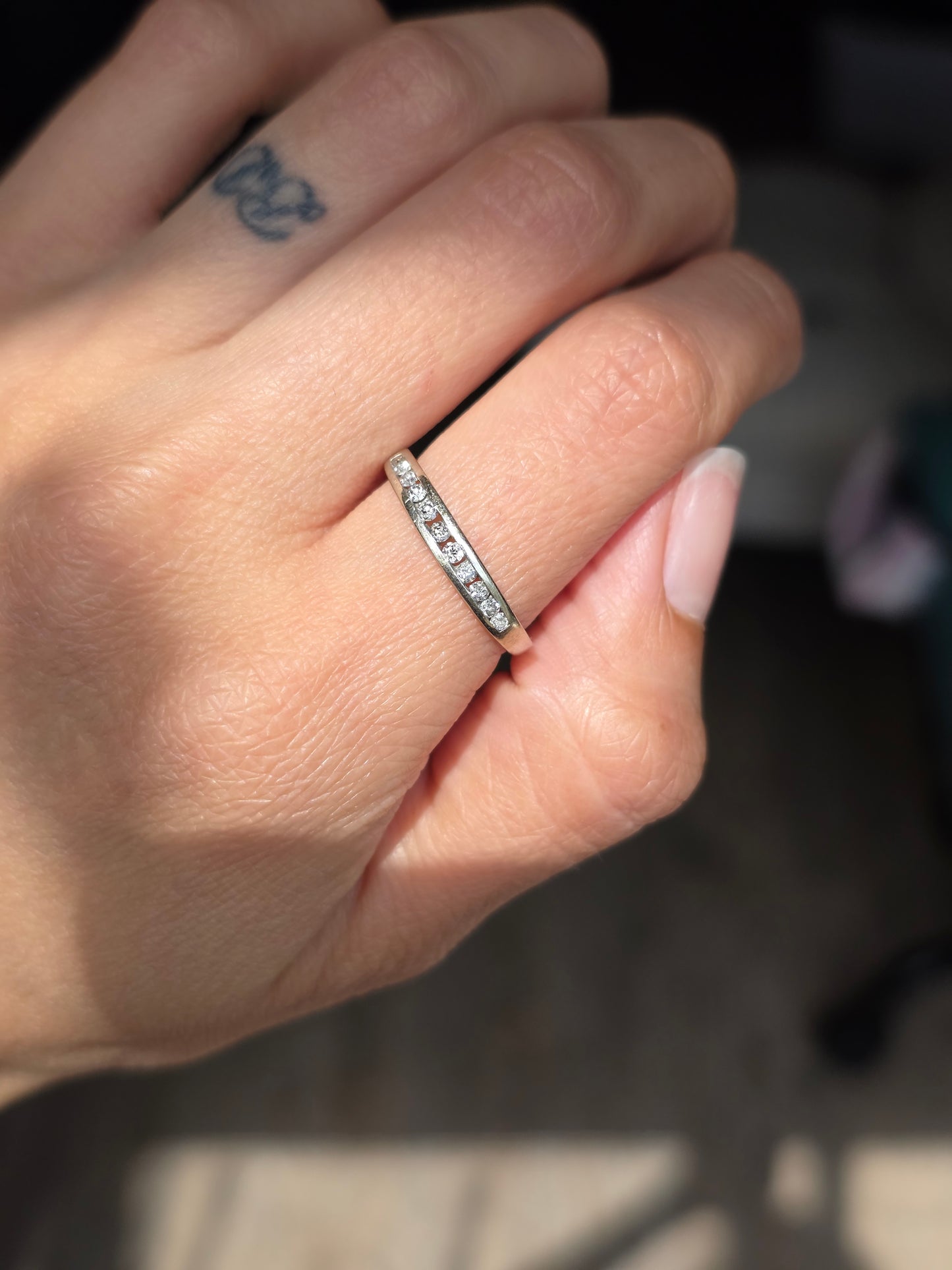 Lovely 10k White Gold Channel Set .23CTW Diamond Stacker Band Ring Size 7