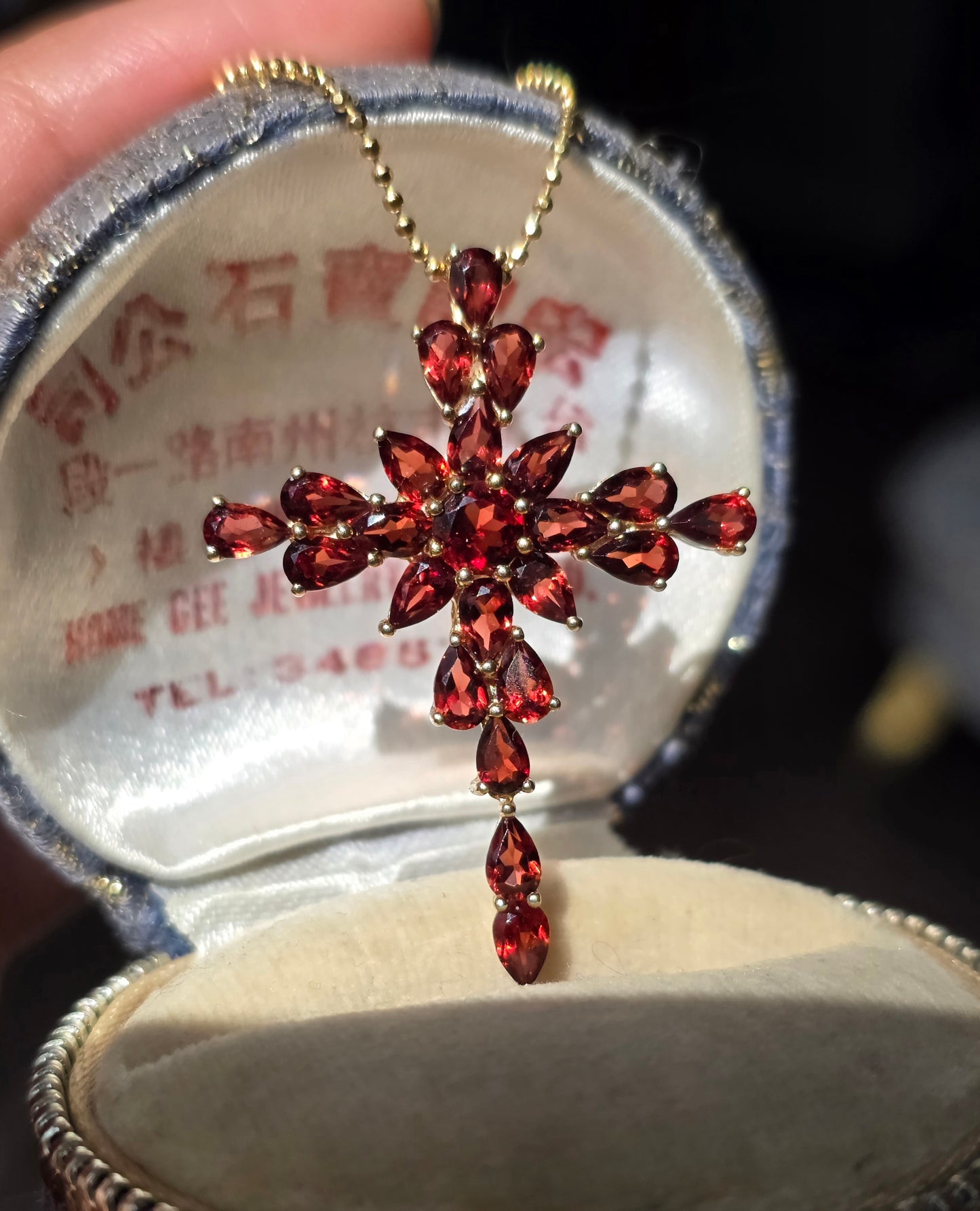Crimson Red 10k Gold Large Garnet Cross Pendant (NO CHAIN)